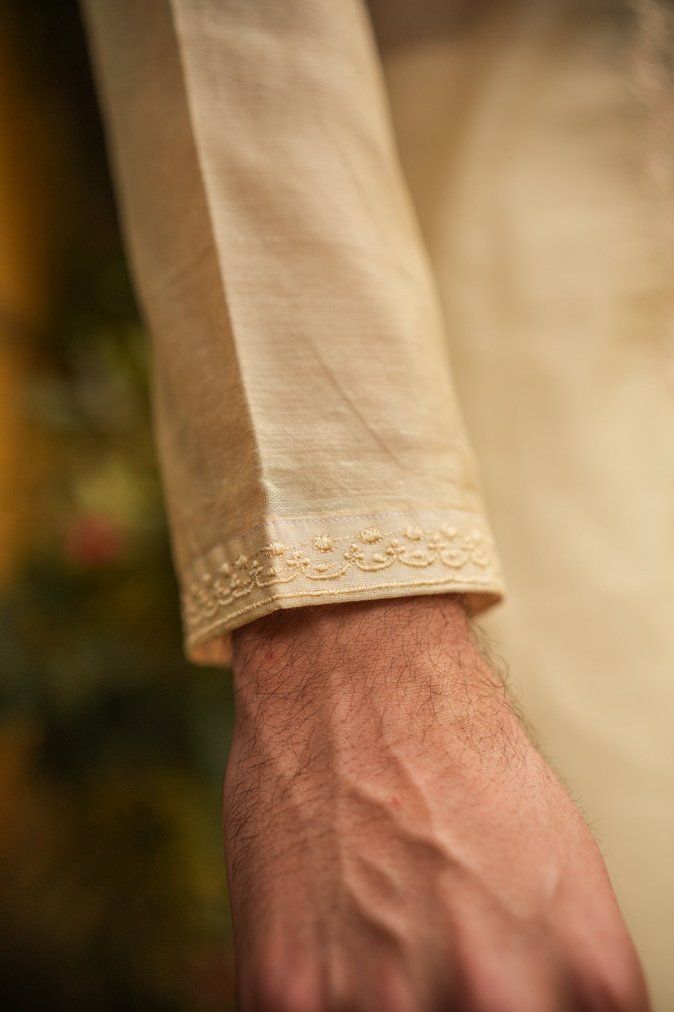 Beige Neck Embroidered Kurta Pajama