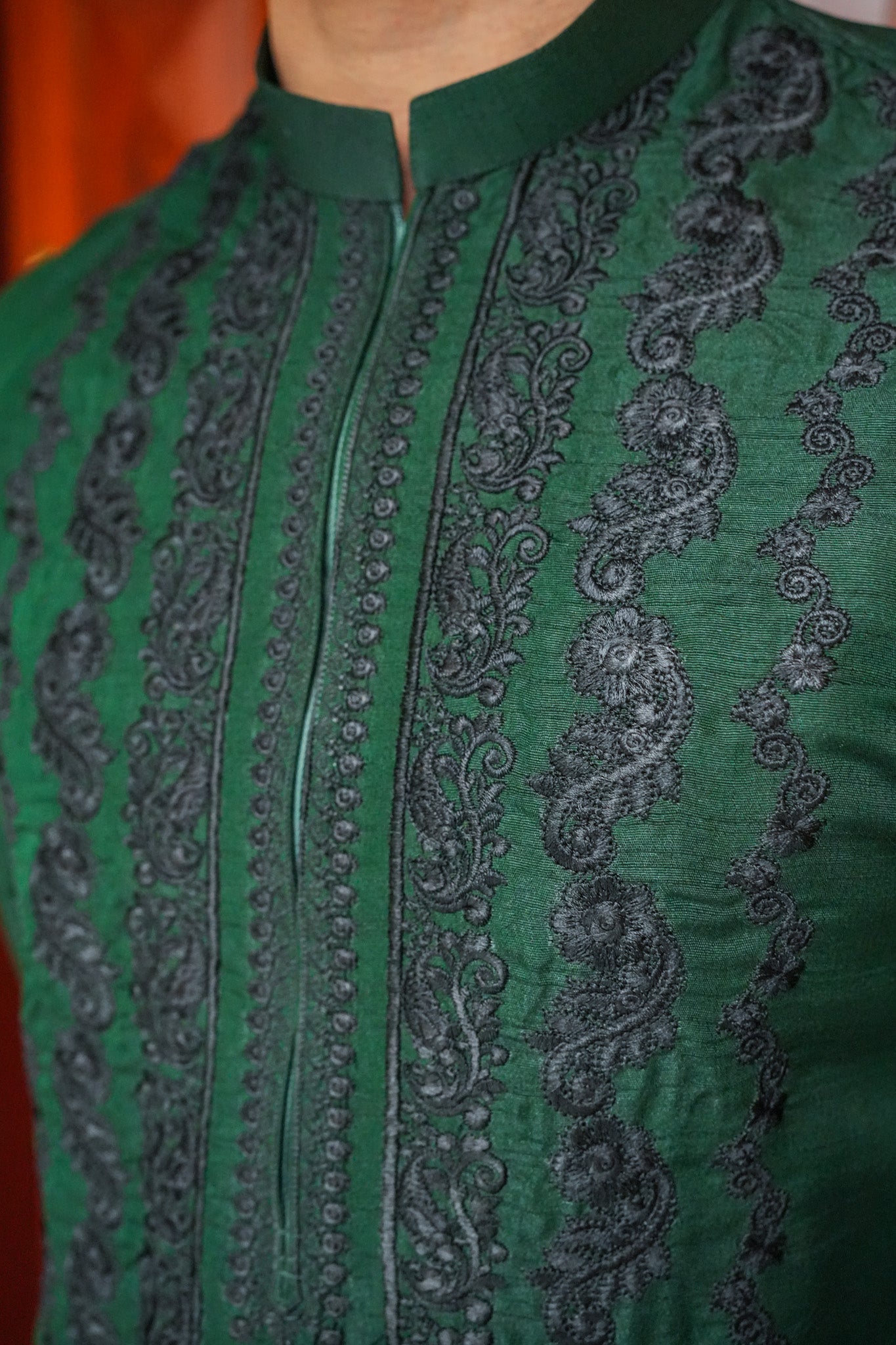 Green Neck Embroidered Kurta Pajama