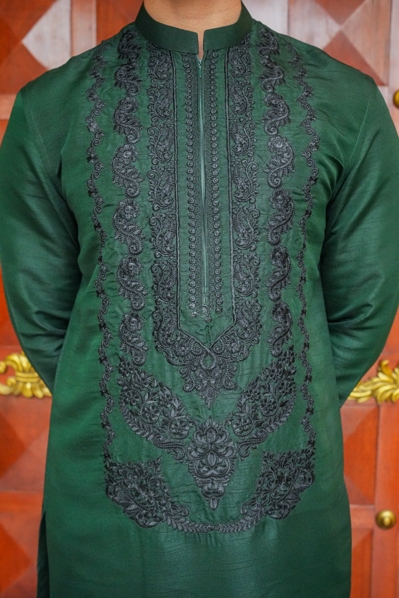 Green Neck Embroidered Kurta Pajama