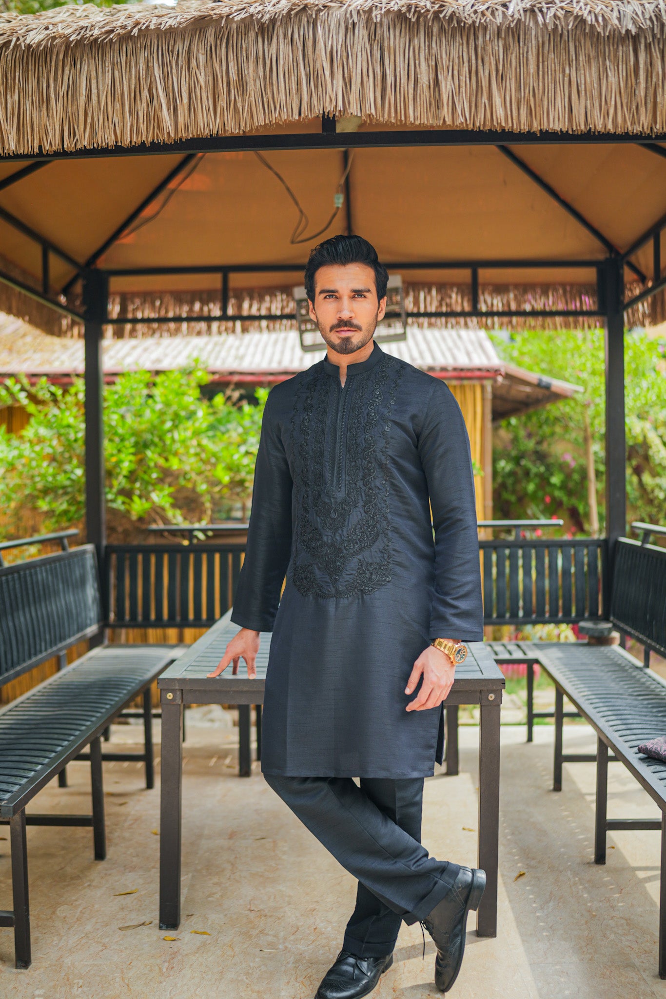 Black Neck Embroidered Kurta Pajama