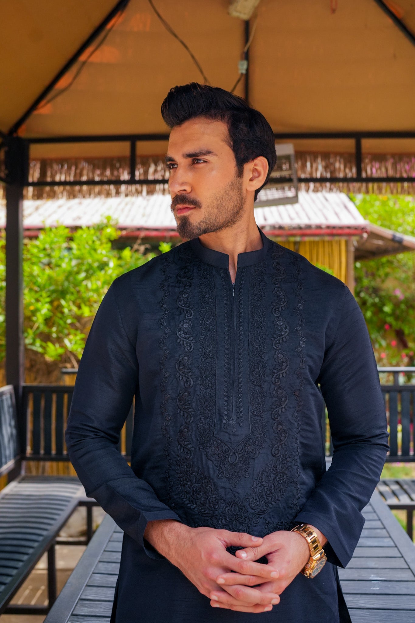Black Neck Embroidered Kurta Pajama