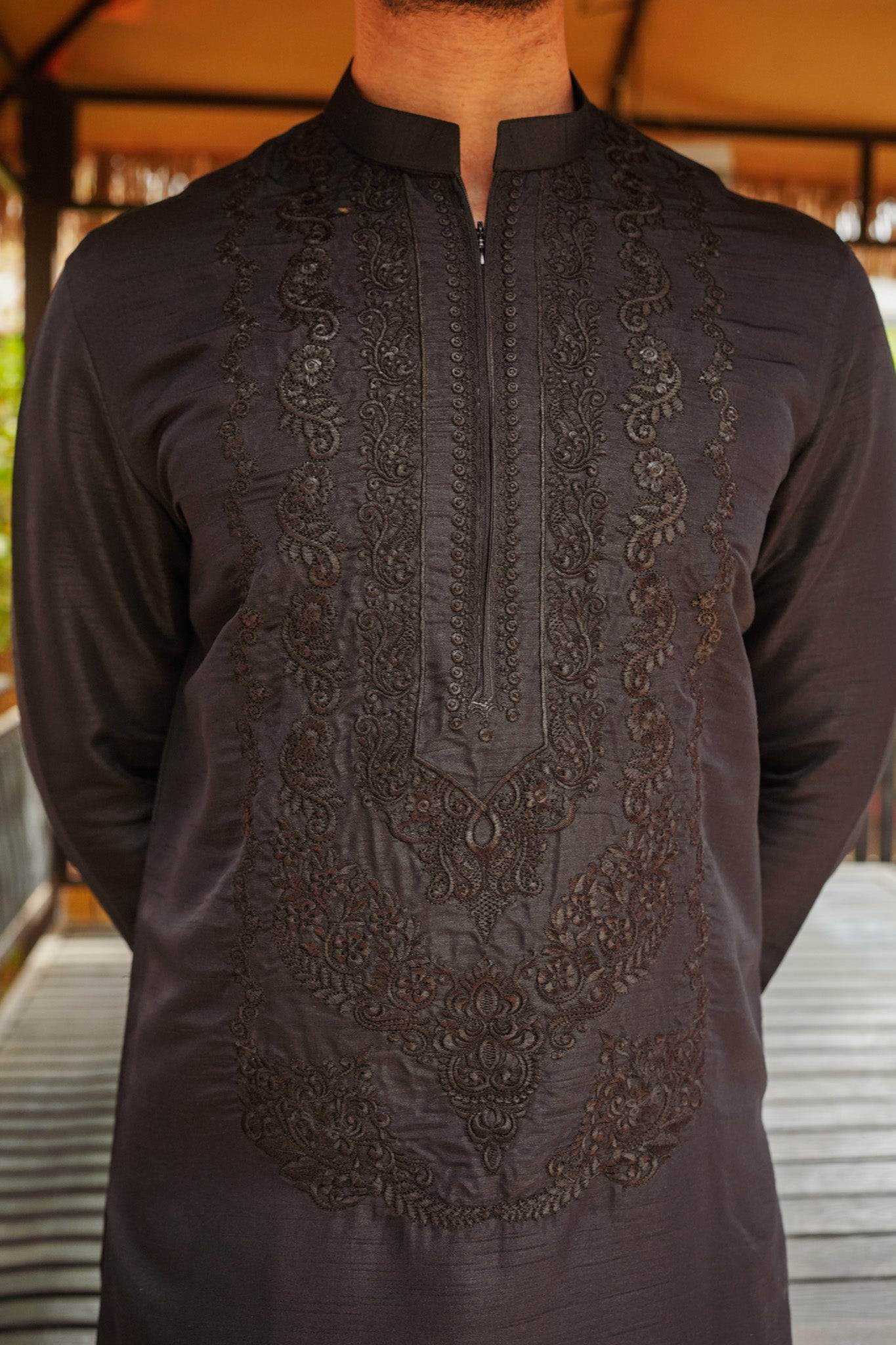 Black Neck Embroidered Kurta Pajama