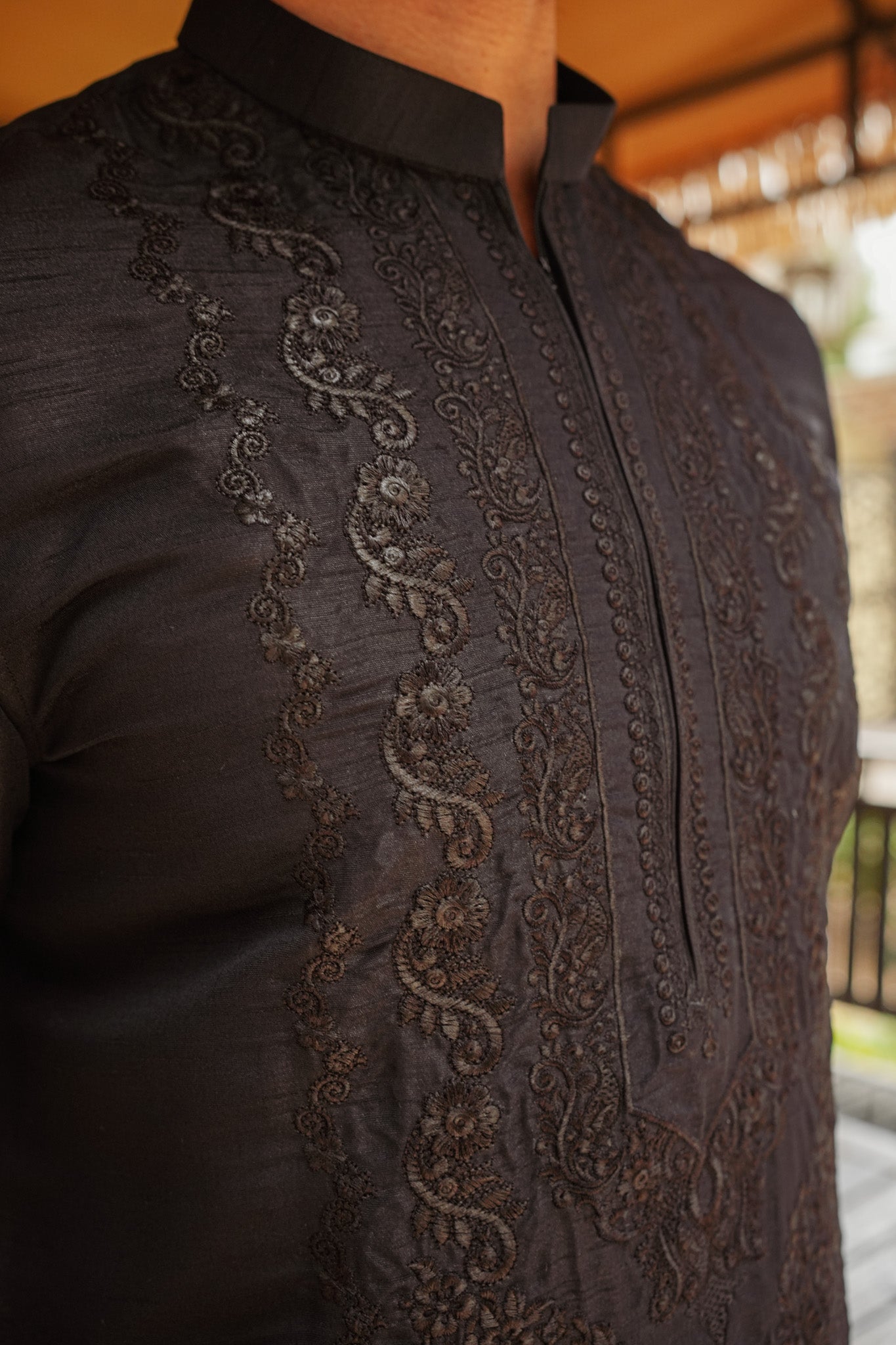 Black Neck Embroidered Kurta Pajama