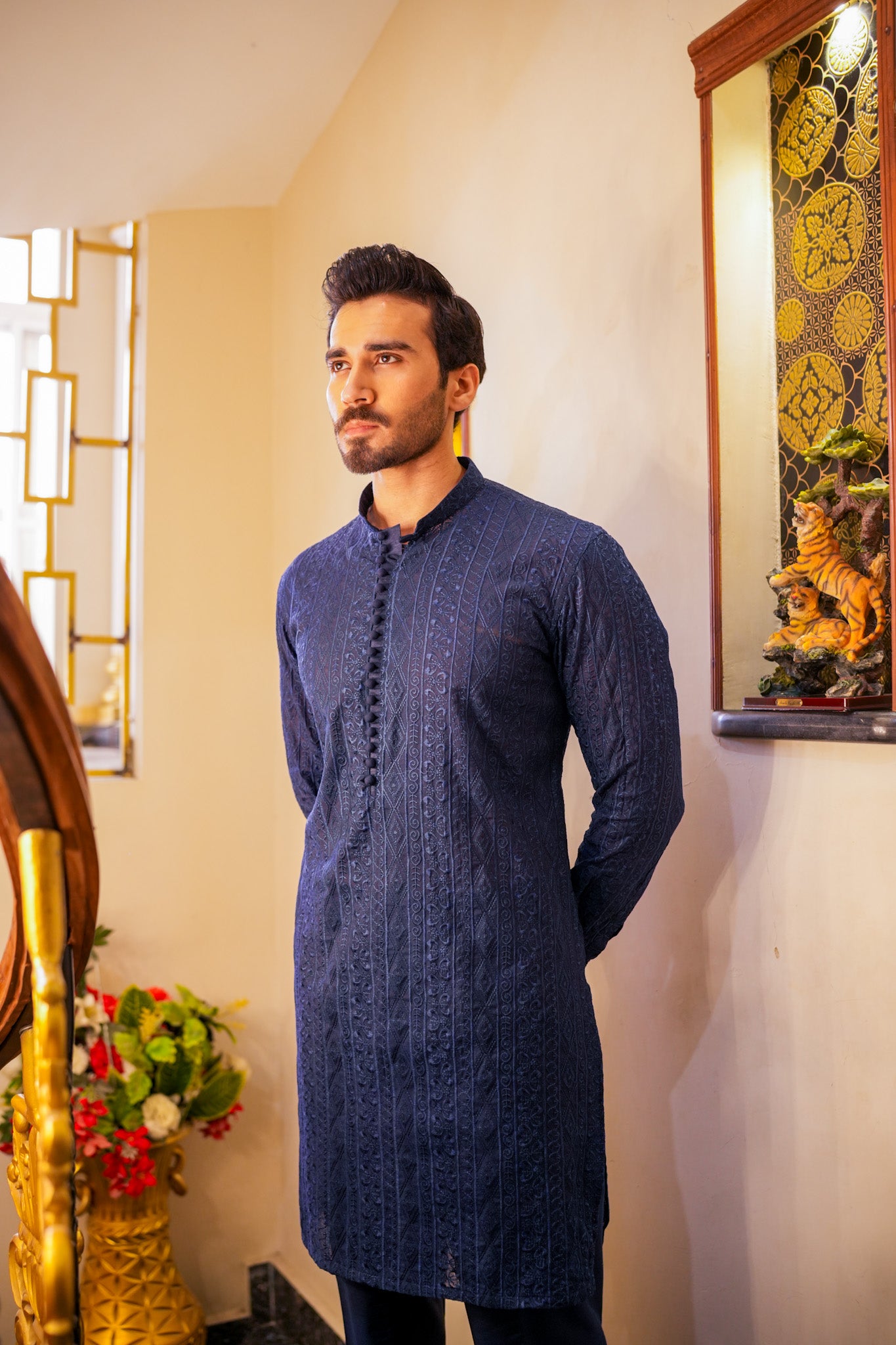 Navy Blue Full Embroidered Kurta Pajama