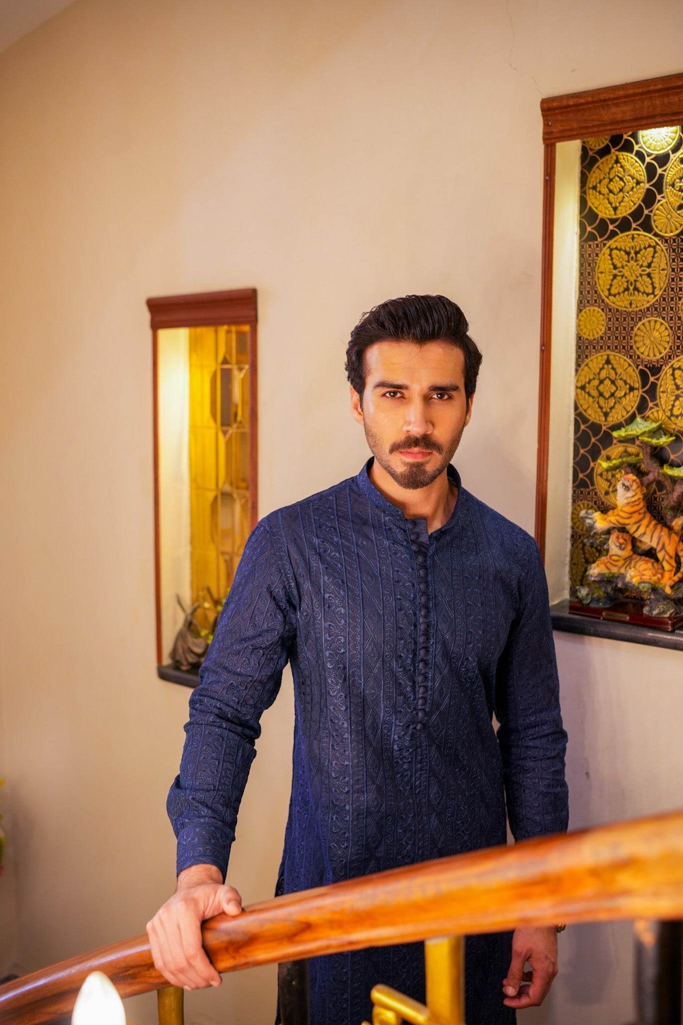 Navy Blue Full Embroidered Kurta Pajama