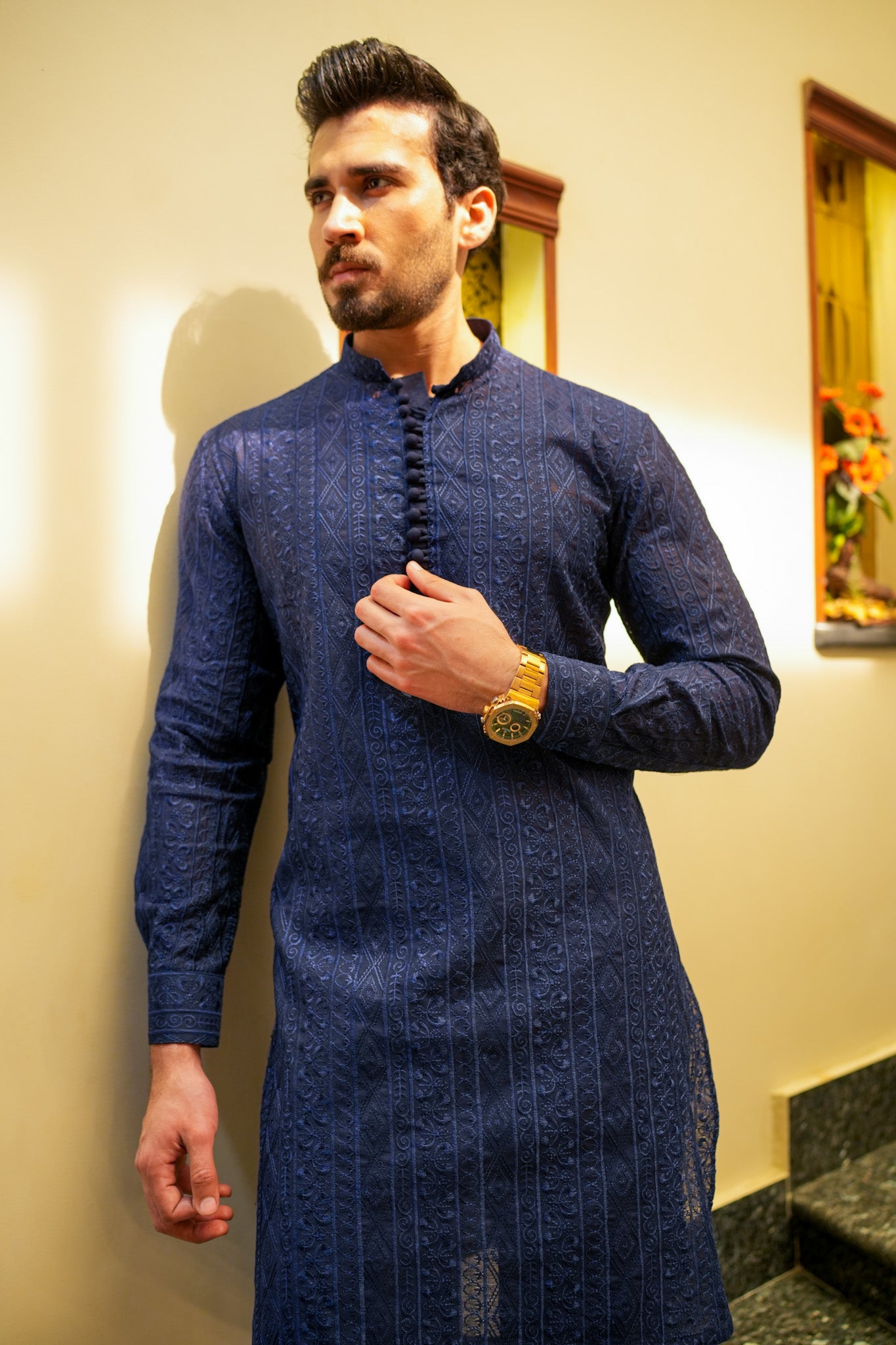Navy Blue Full Embroidered Kurta Pajama