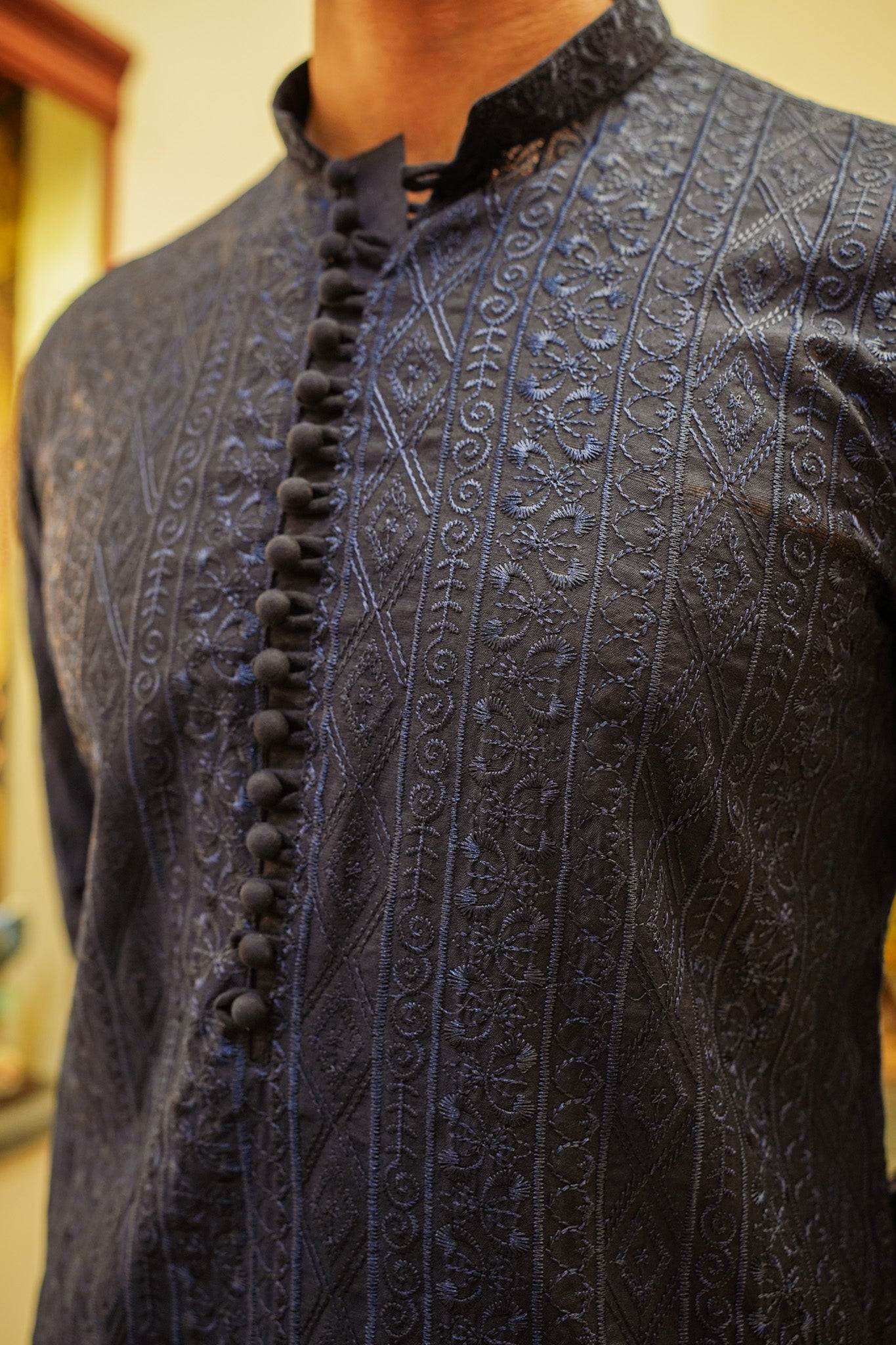 Navy Blue Full Embroidered Kurta Pajama