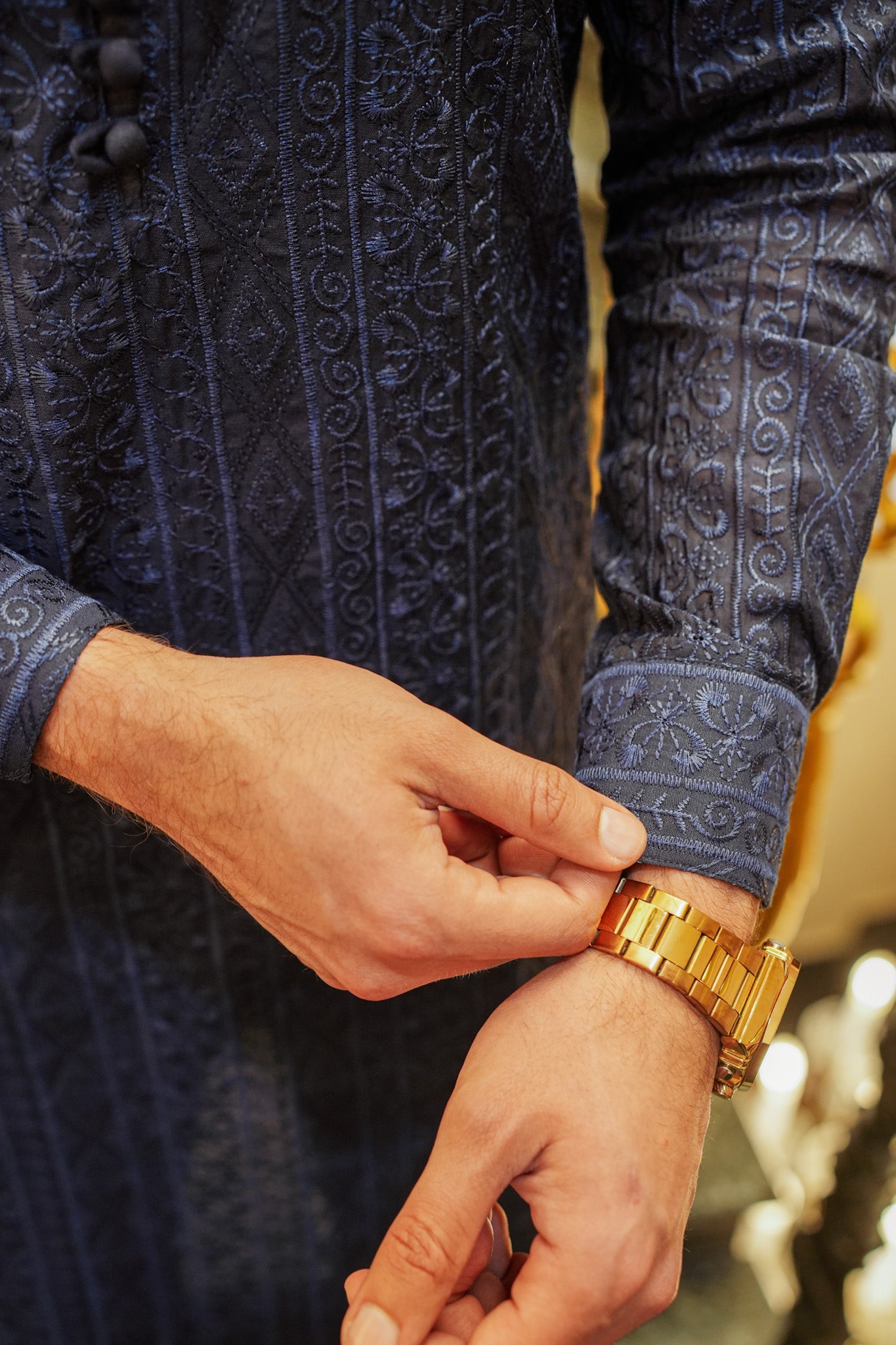 Navy Blue Full Embroidered Kurta Pajama