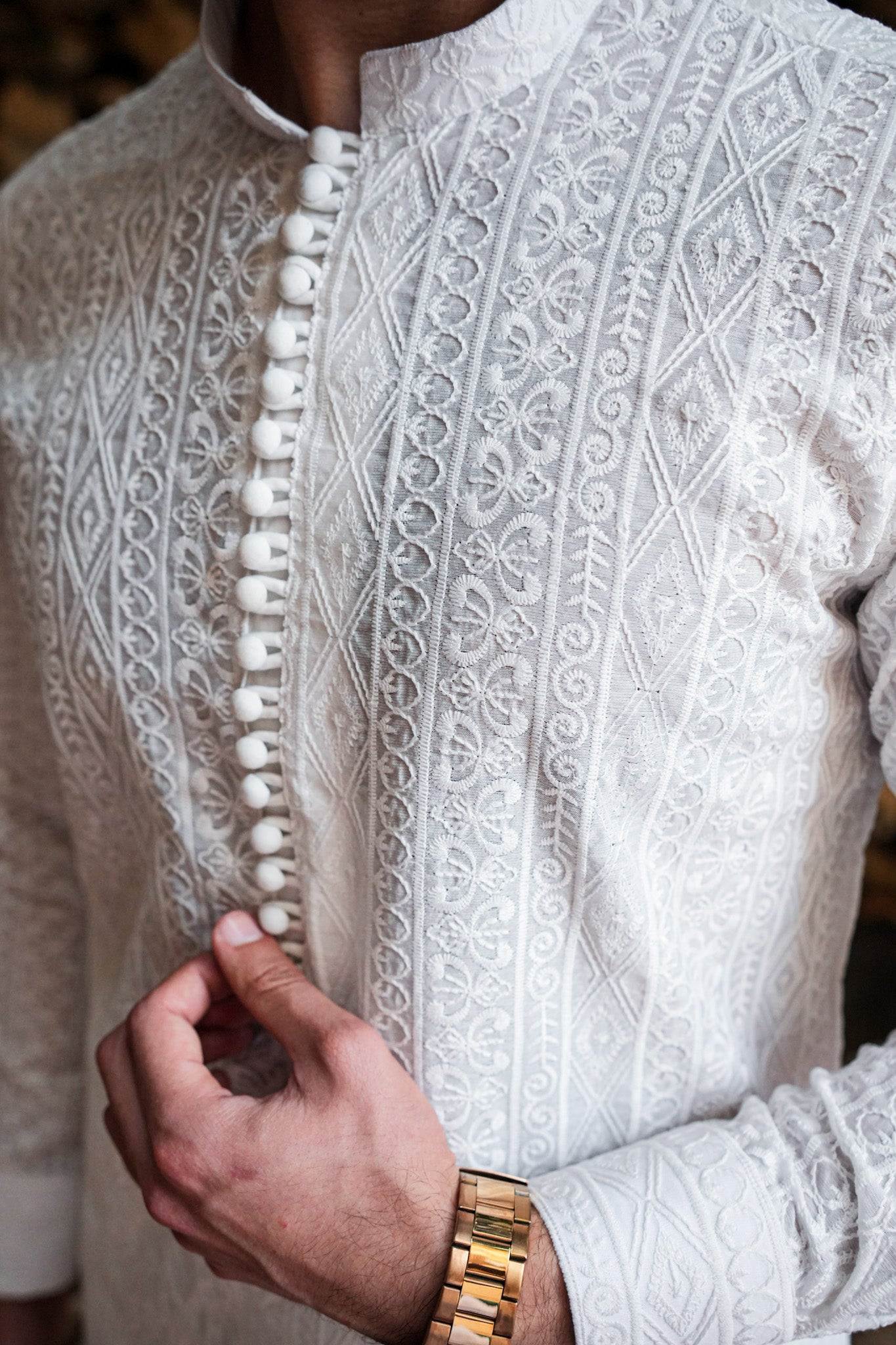 White Full Embroidered Kurta Pajama