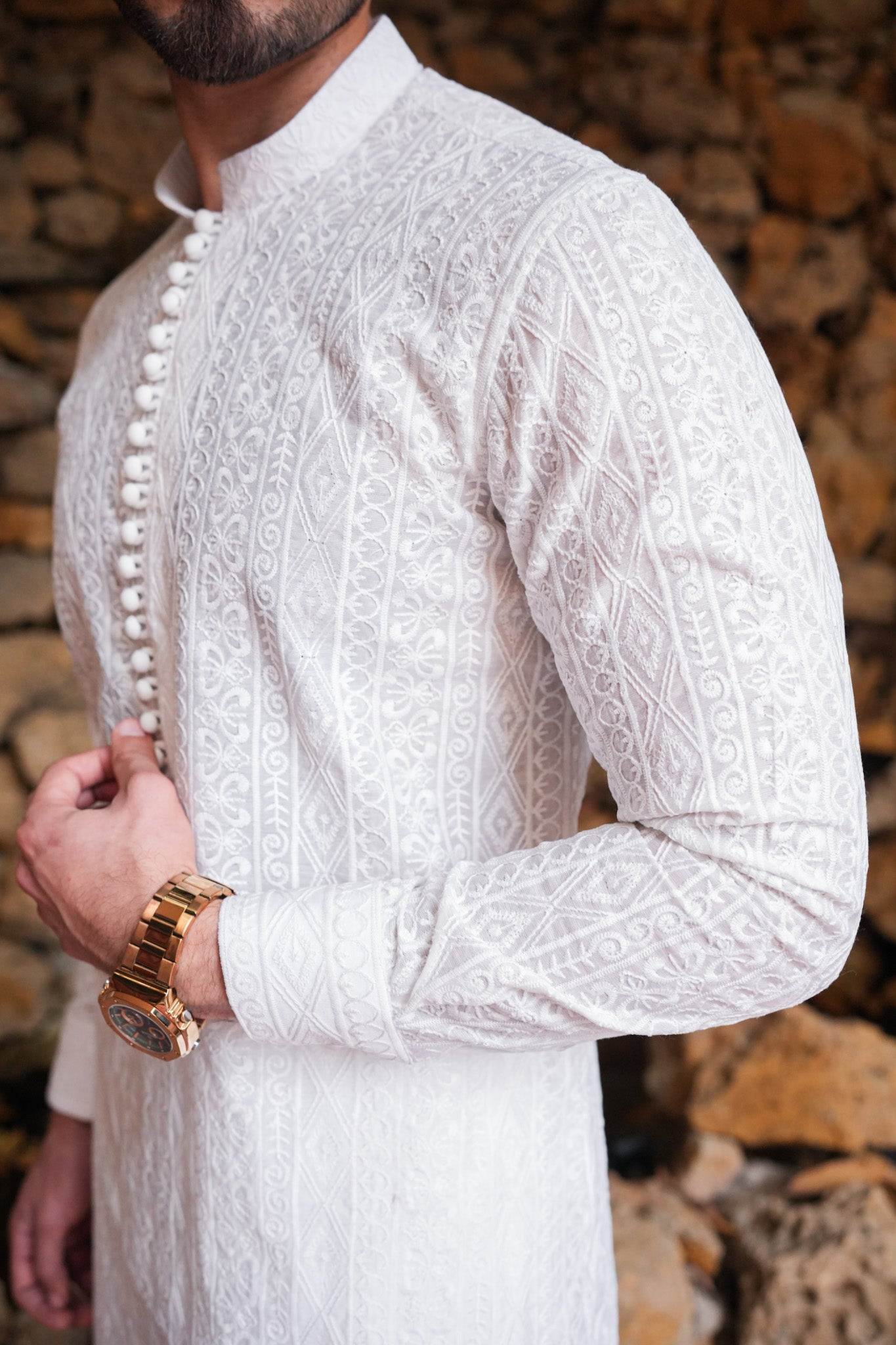 White Full Embroidered Kurta Pajama