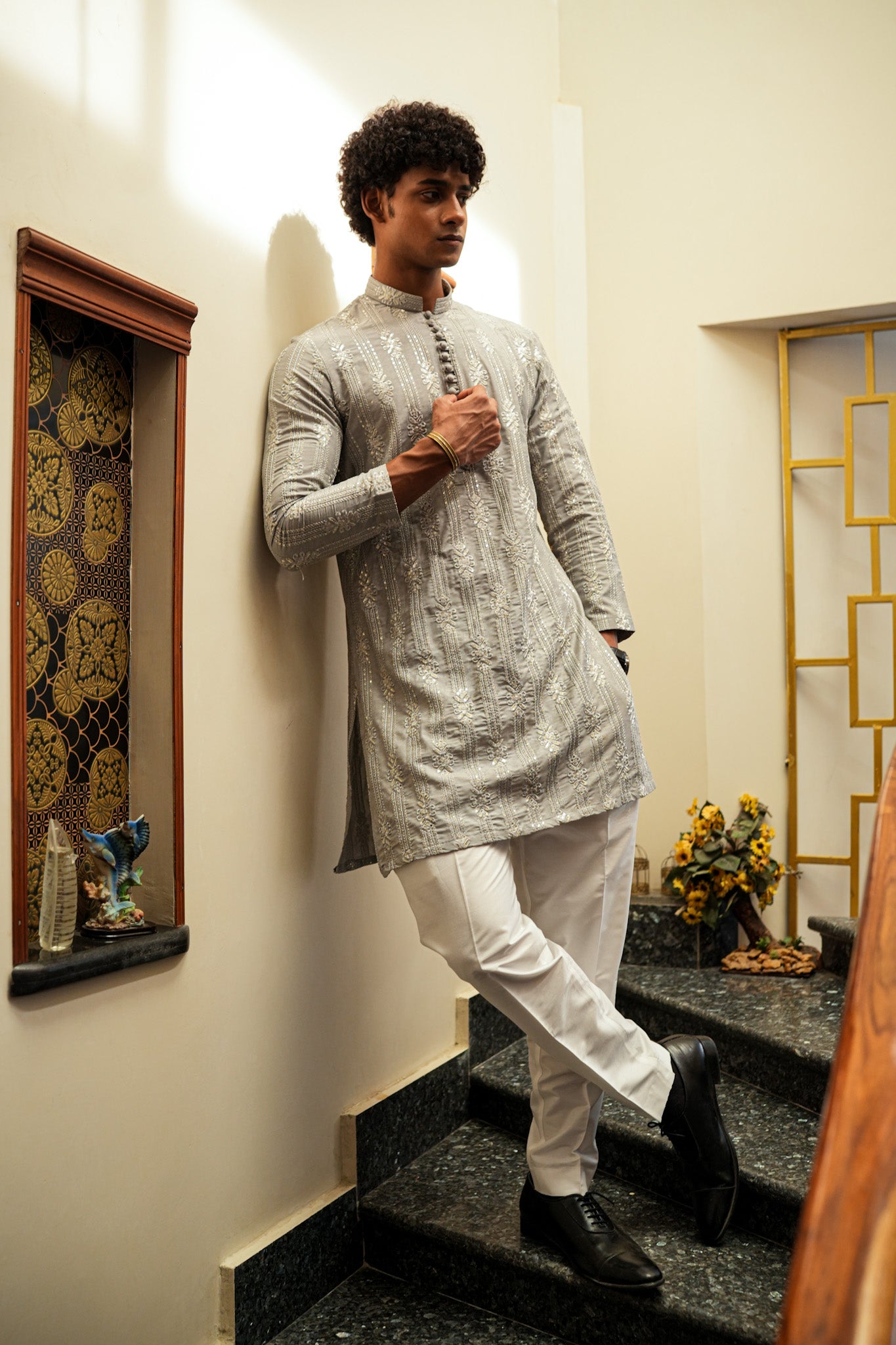 Light Grey Full Embroidered Kurta Pajama