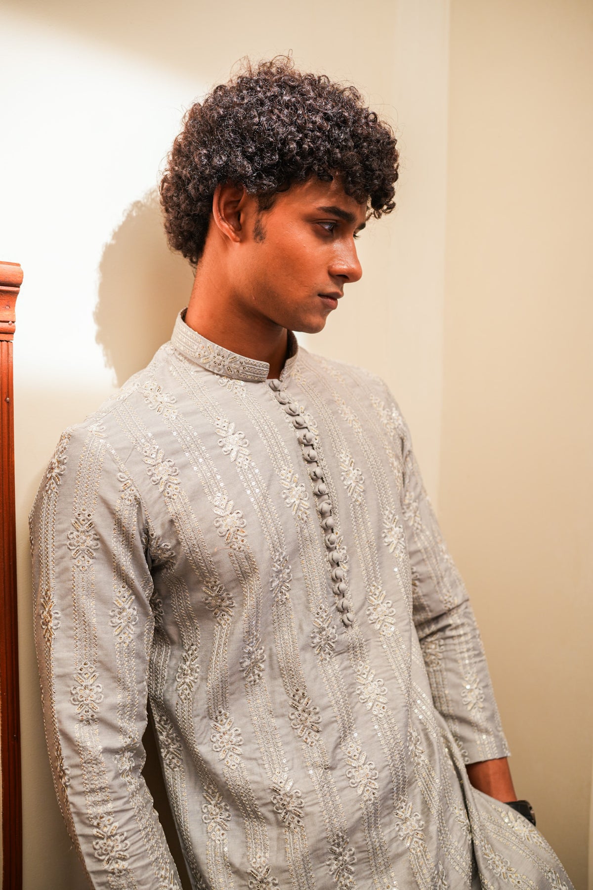 Light Grey Full Embroidered Kurta Pajama