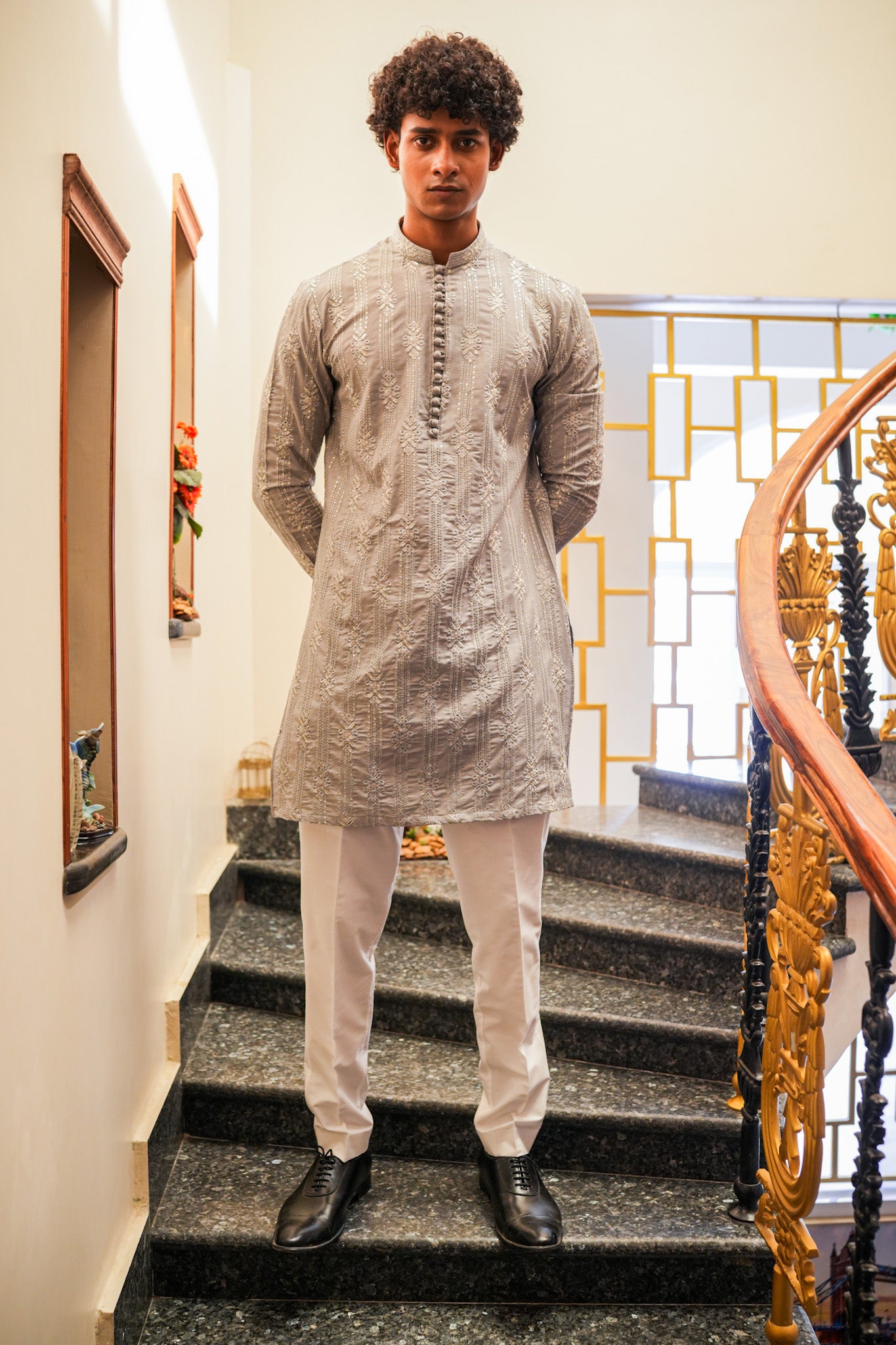 Light Grey Full Embroidered Kurta Pajama
