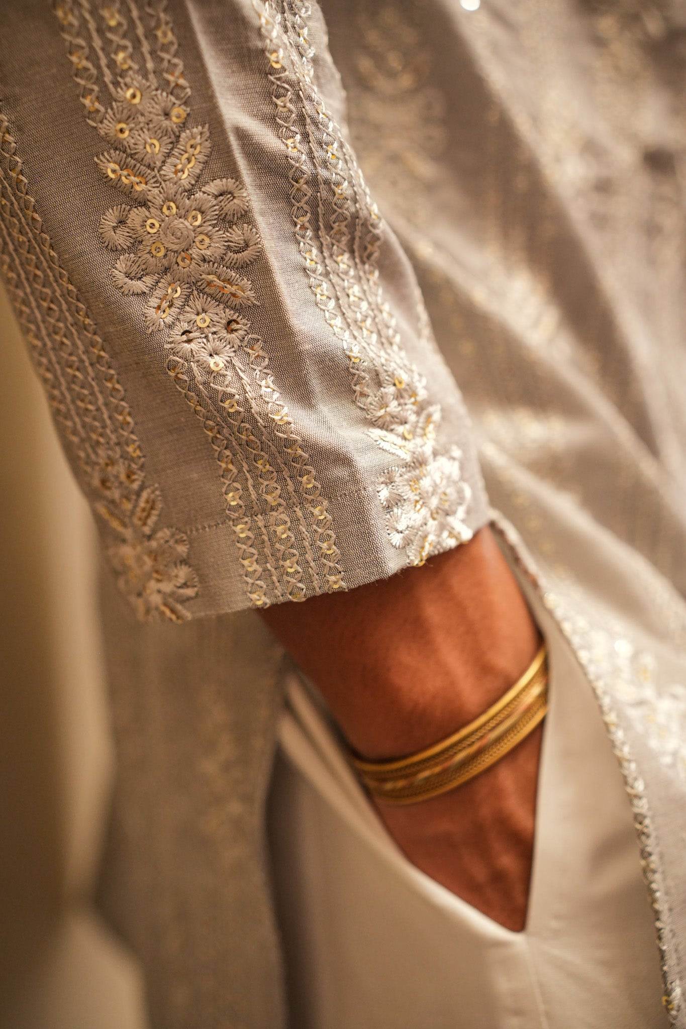 Light Grey Full Embroidered Kurta Pajama