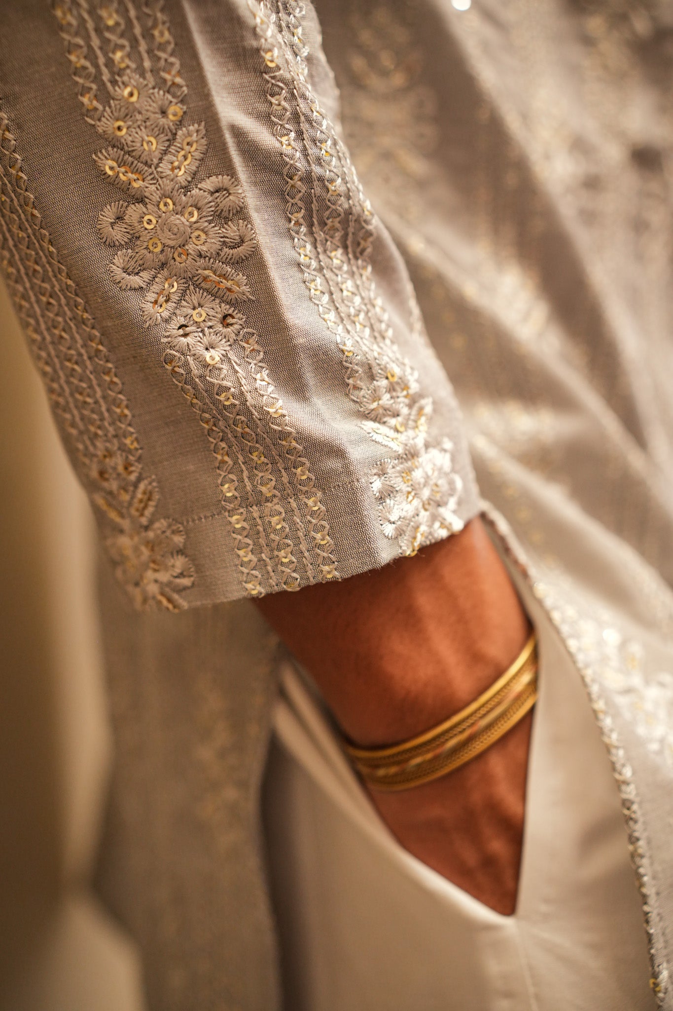 Light Grey Full Embroidered Kurta Pajama