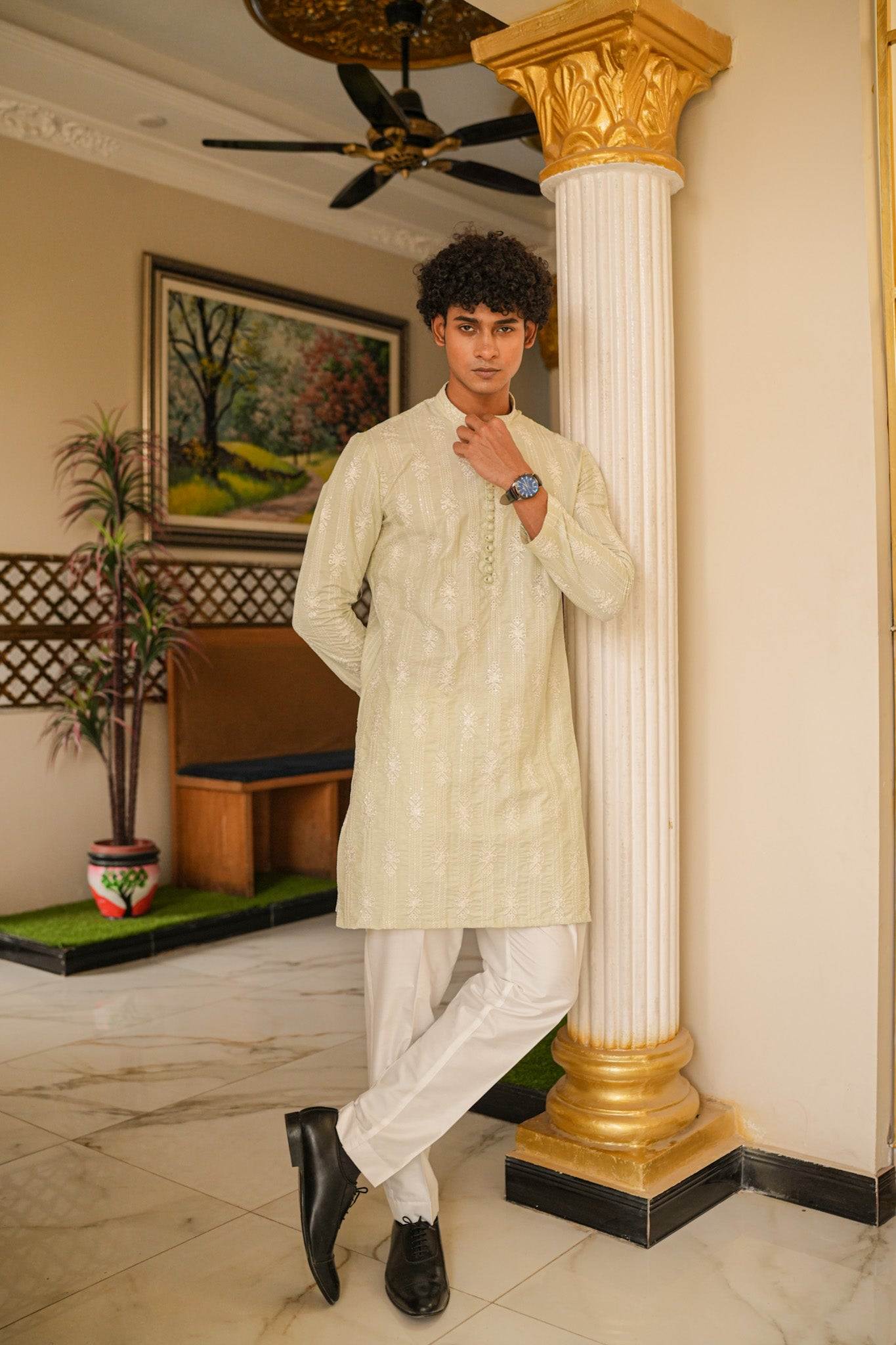 Pistachio Green Full Embroidered Kurta Pajama