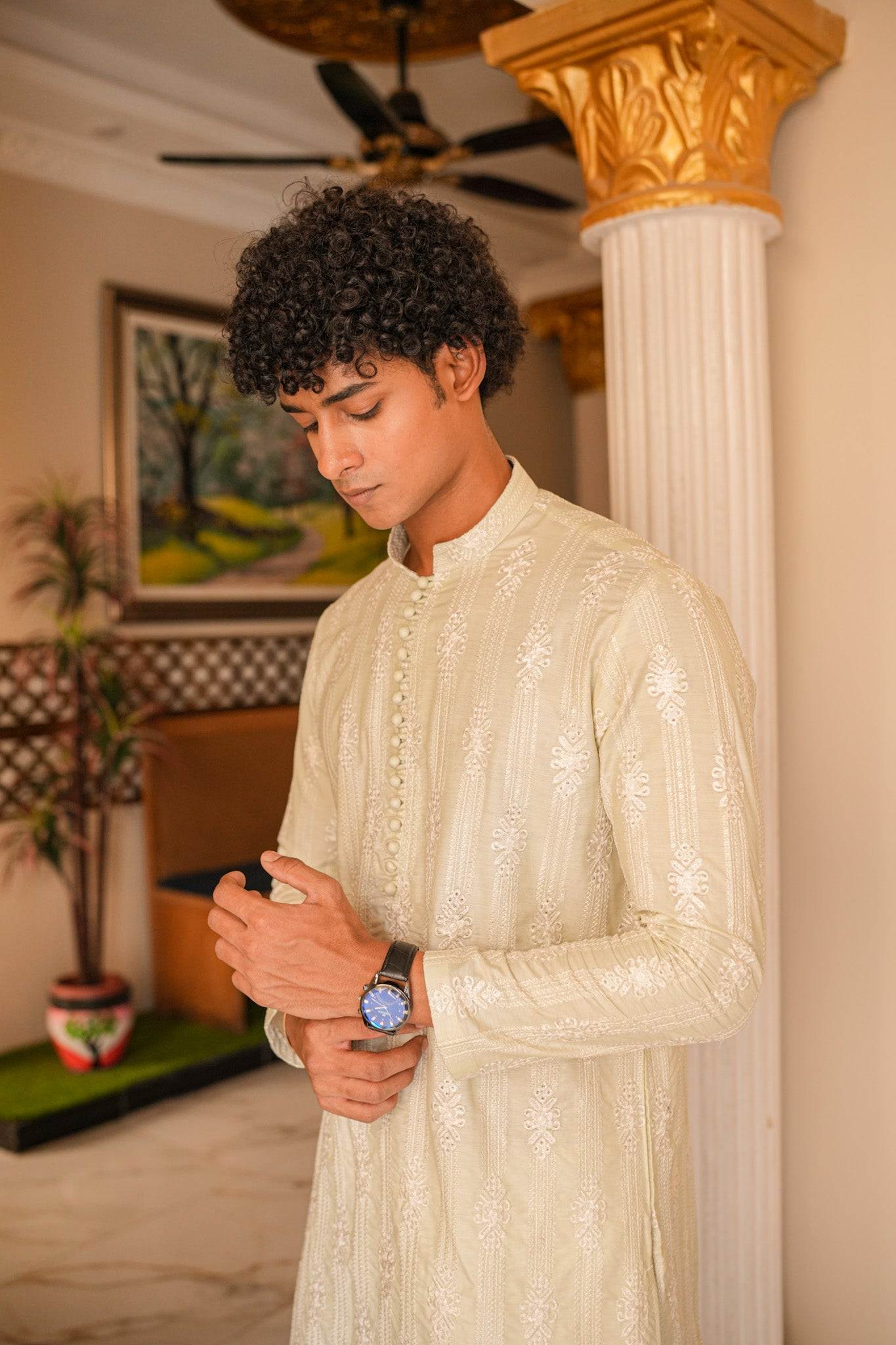 Pistachio Green Full Embroidered Kurta Pajama