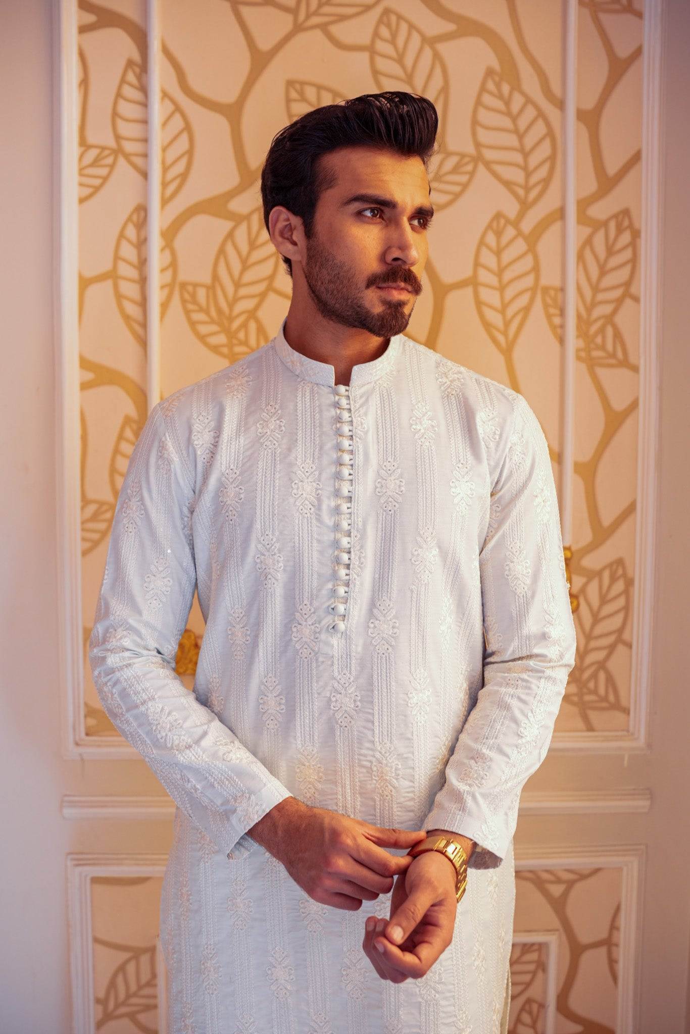 White Full Embroidered Kurta Pajama