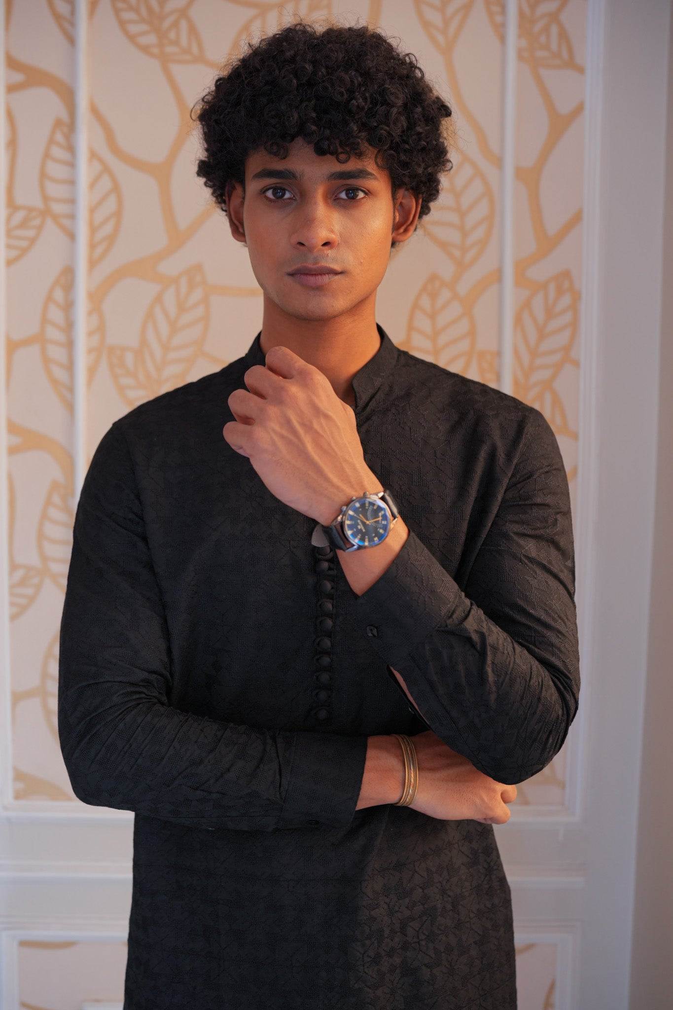 Black Self Embroidered Kurta Pajama
