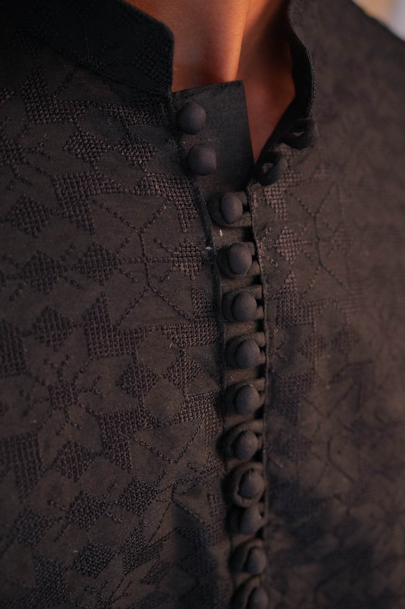 Black Self Embroidered Kurta Pajama