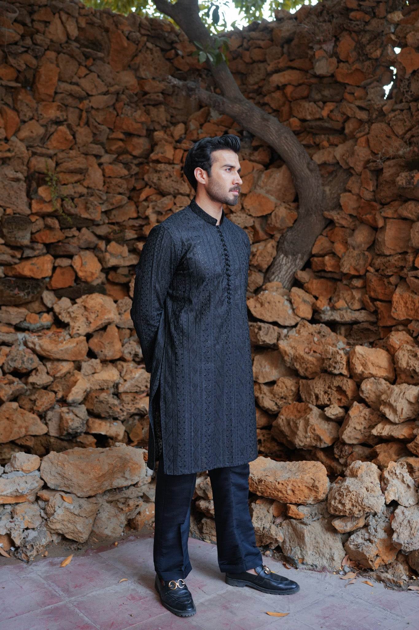Black Full Embroidered Kurta Pajama