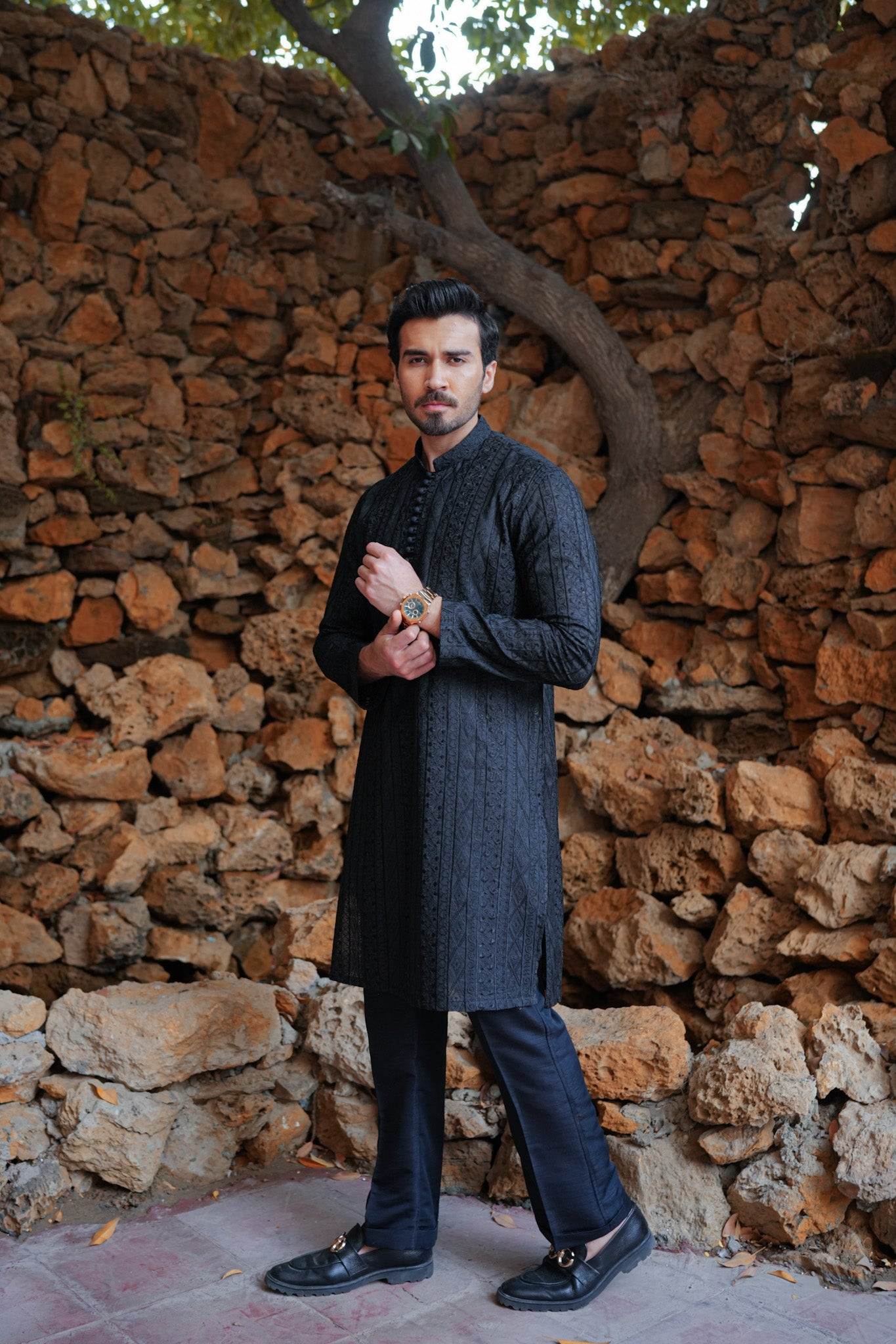 Black Full Embroidered Kurta Pajama