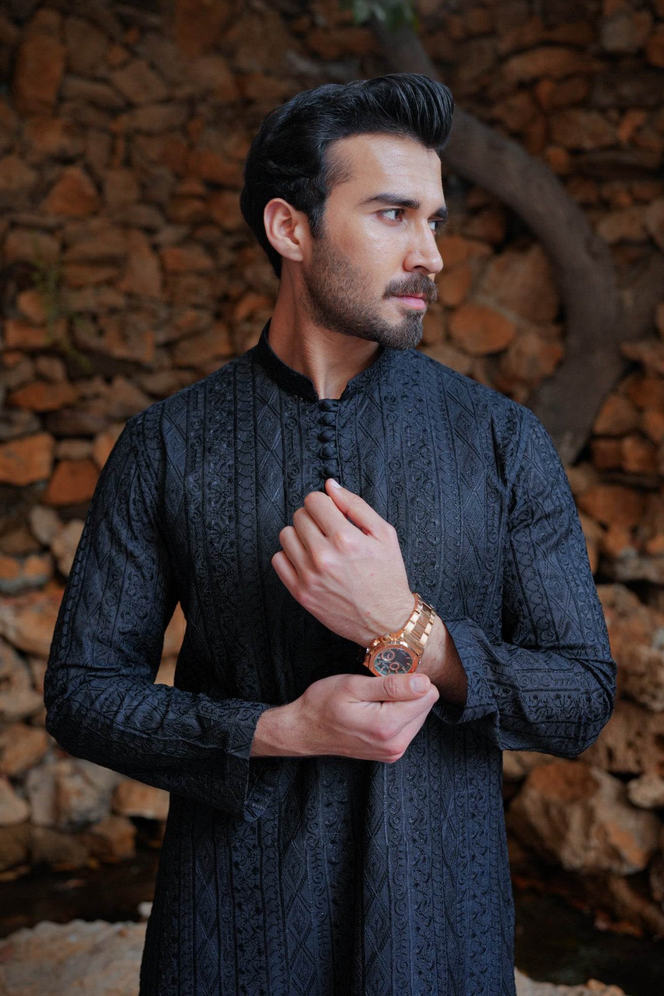 Black Full Embroidered Kurta Pajama