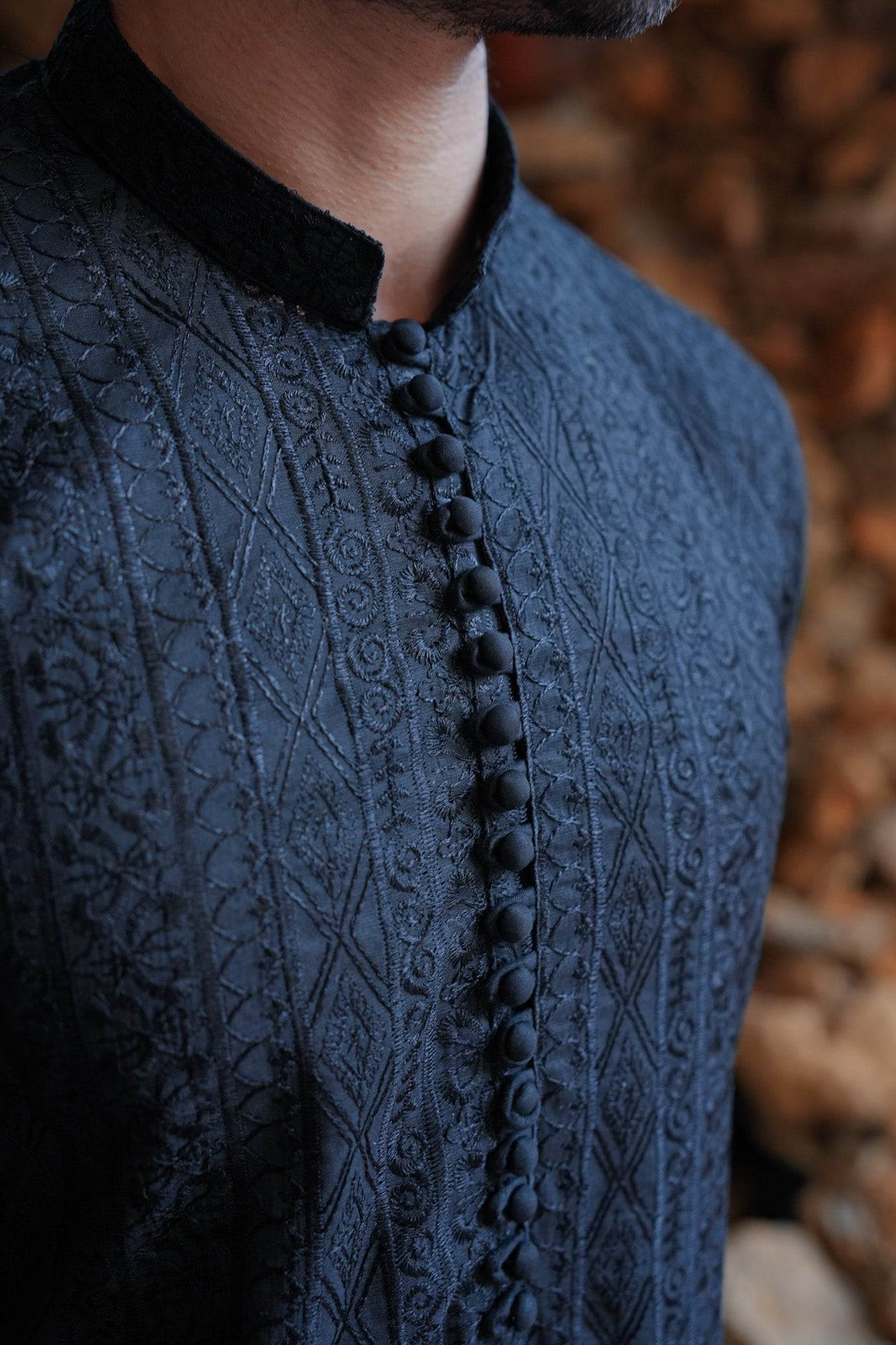 Black Full Embroidered Kurta Pajama