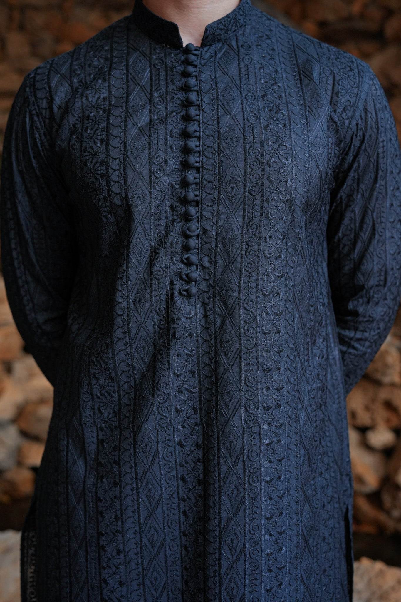 Black Full Embroidered Kurta Pajama
