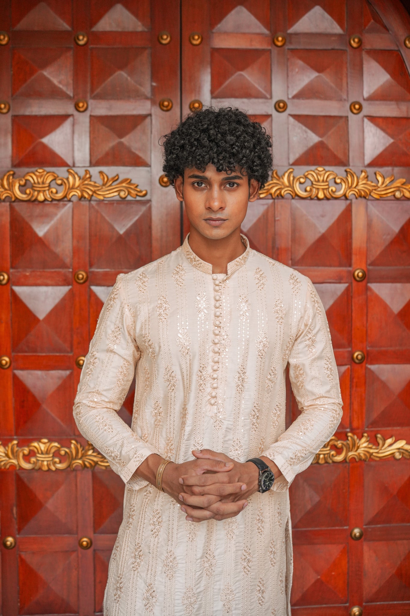 Beige Full Embroidered Kurta Pajama