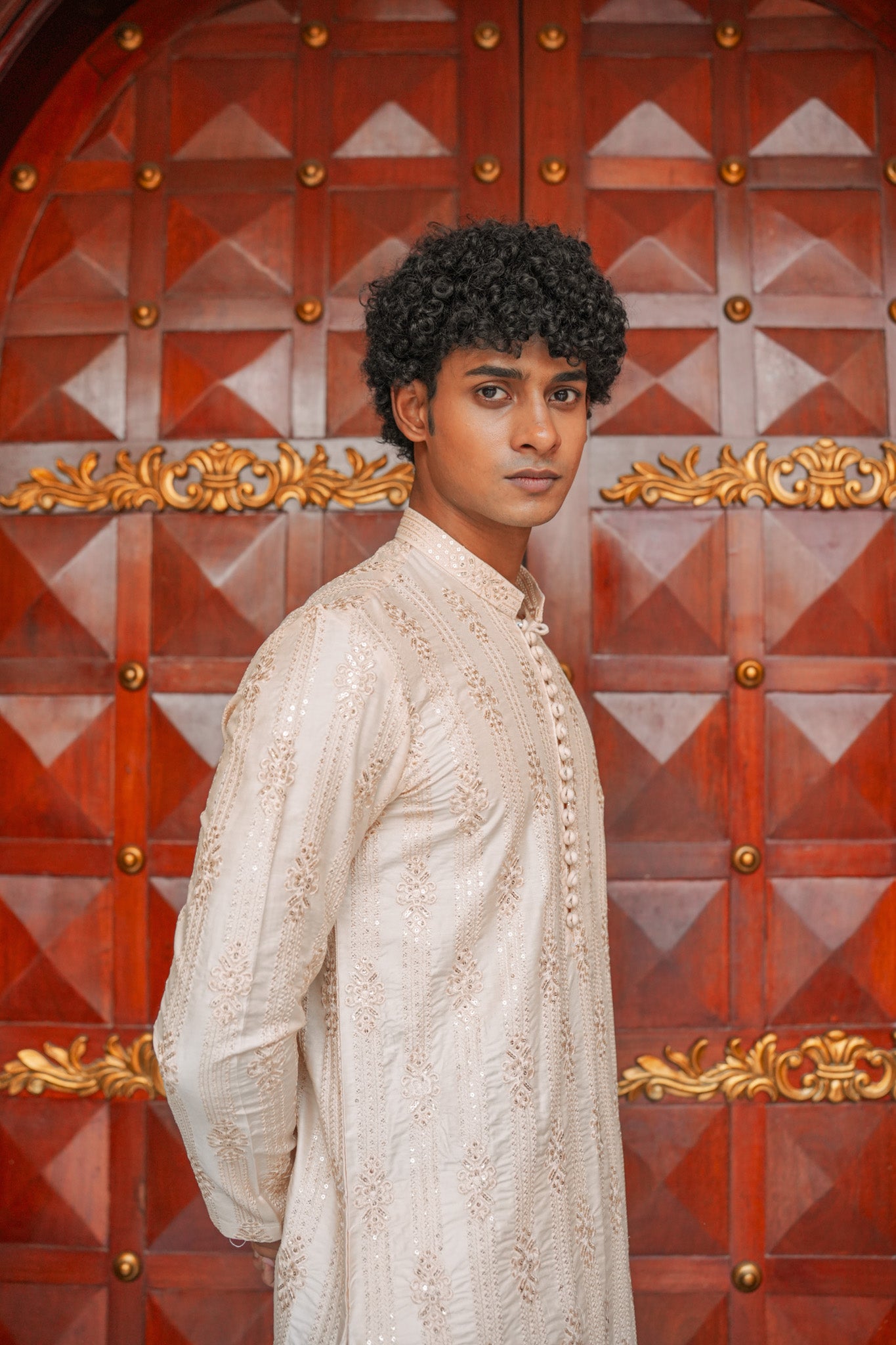 Beige Full Embroidered Kurta Pajama