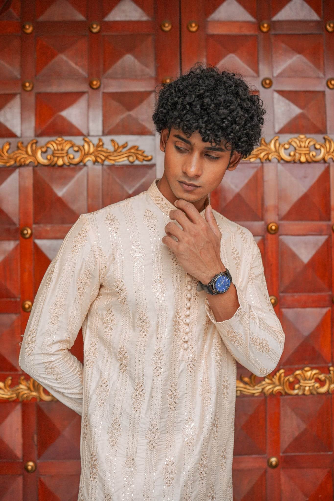 Beige Full Embroidered Kurta Pajama
