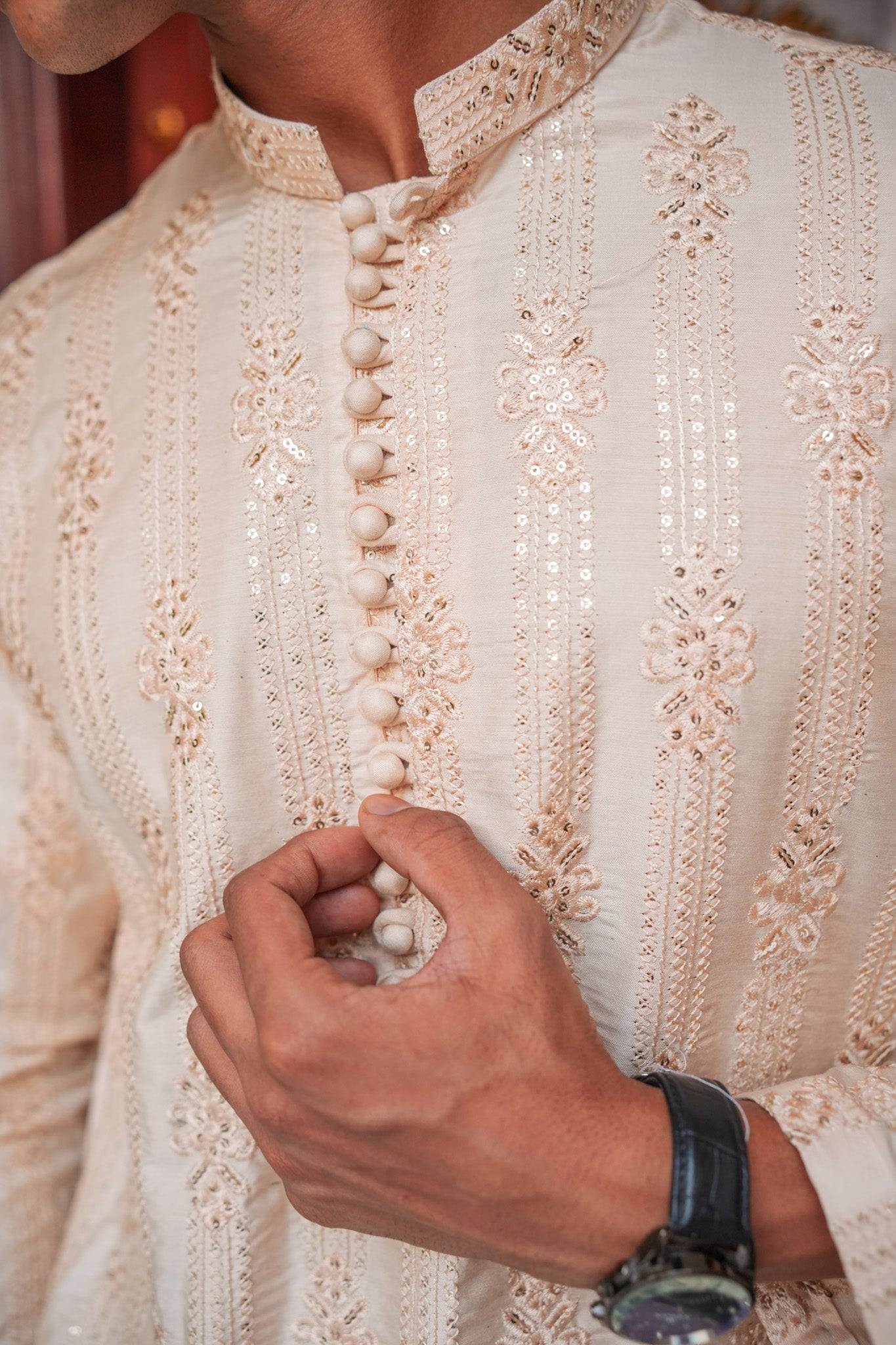 Beige Full Embroidered Kurta Pajama