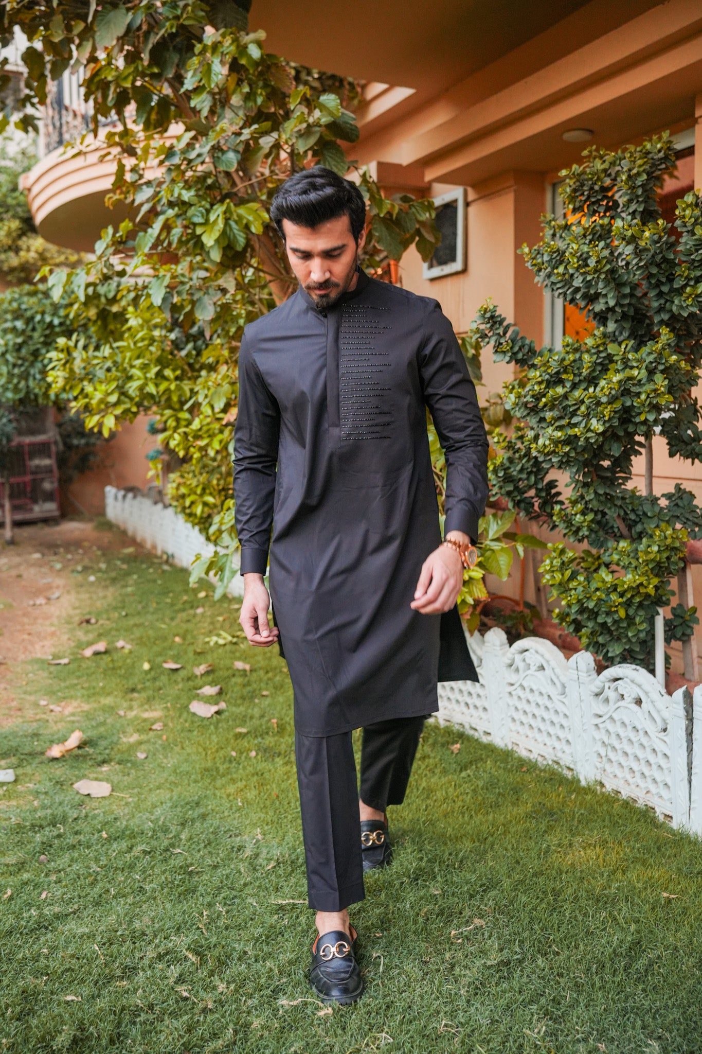 Black Neck Embroidered Kurta Pajama