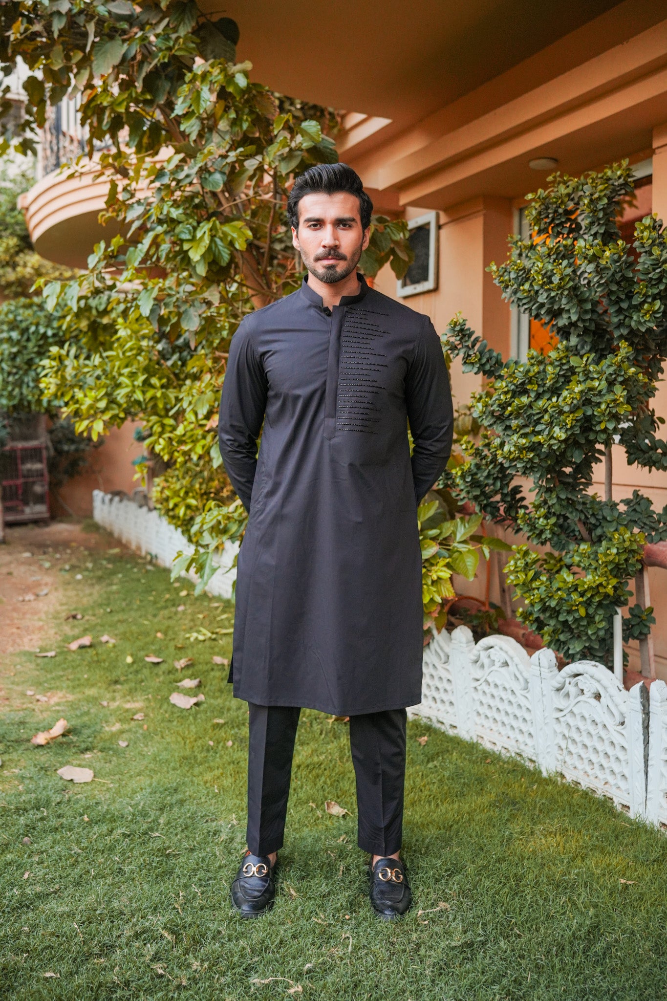 Black Neck Embroidered Kurta Pajama