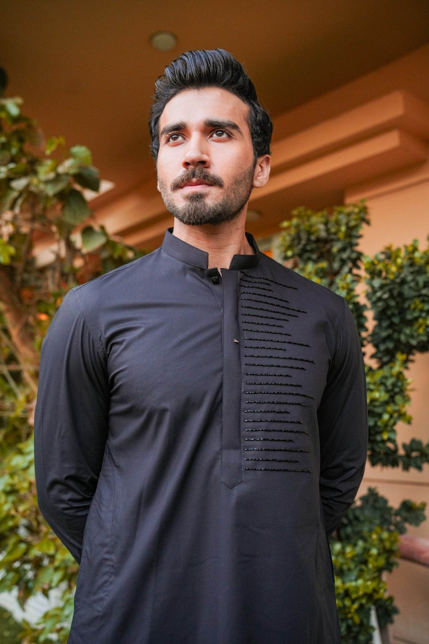 Black Neck Embroidered Kurta Pajama