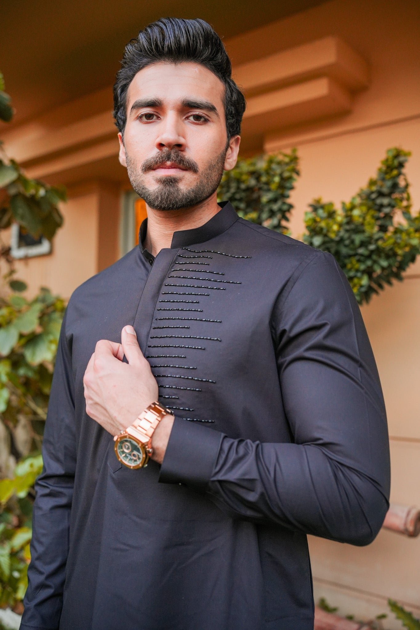 Black Neck Embroidered Kurta Pajama
