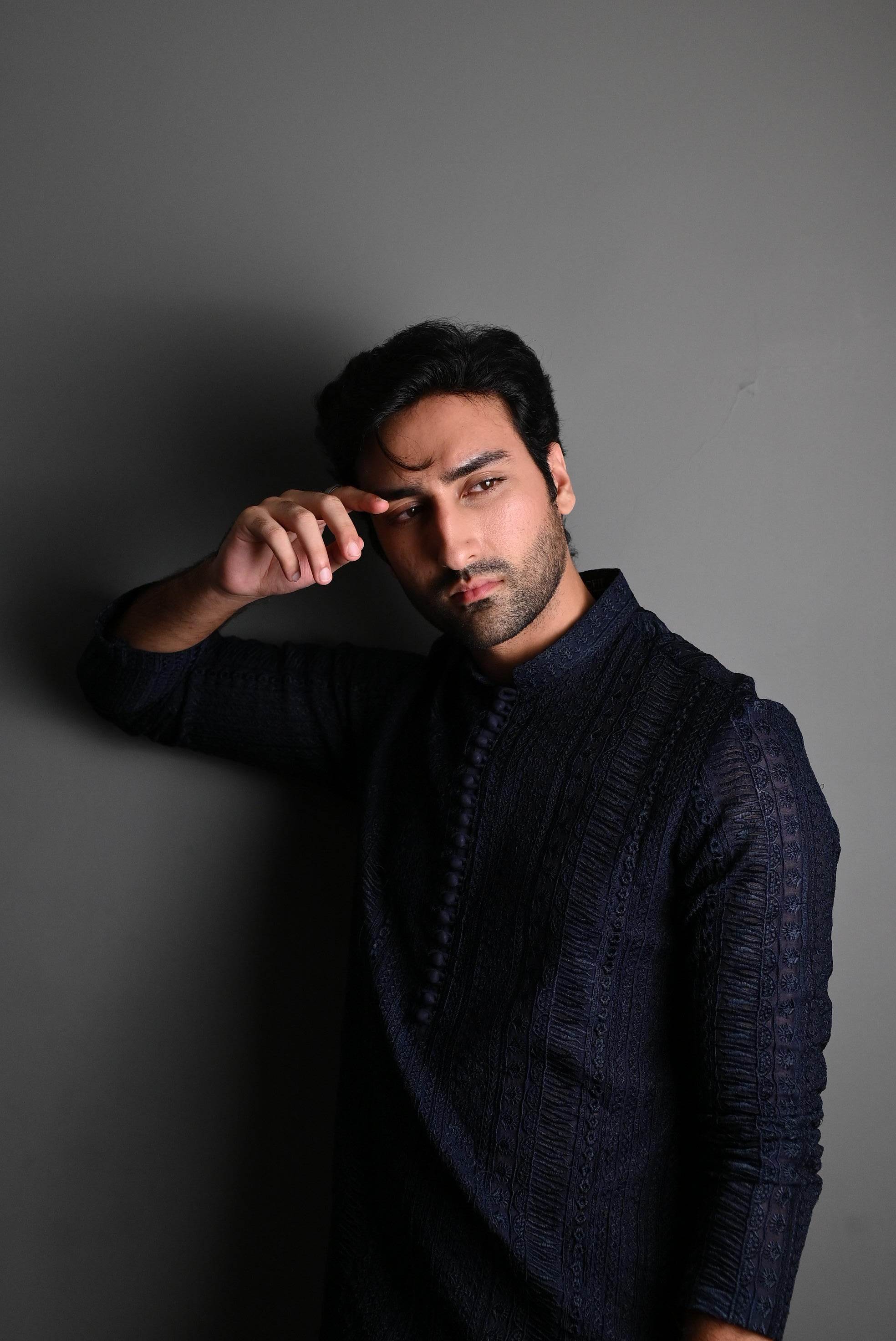 Dark Blue Fully Embroidered Kurta Pajama