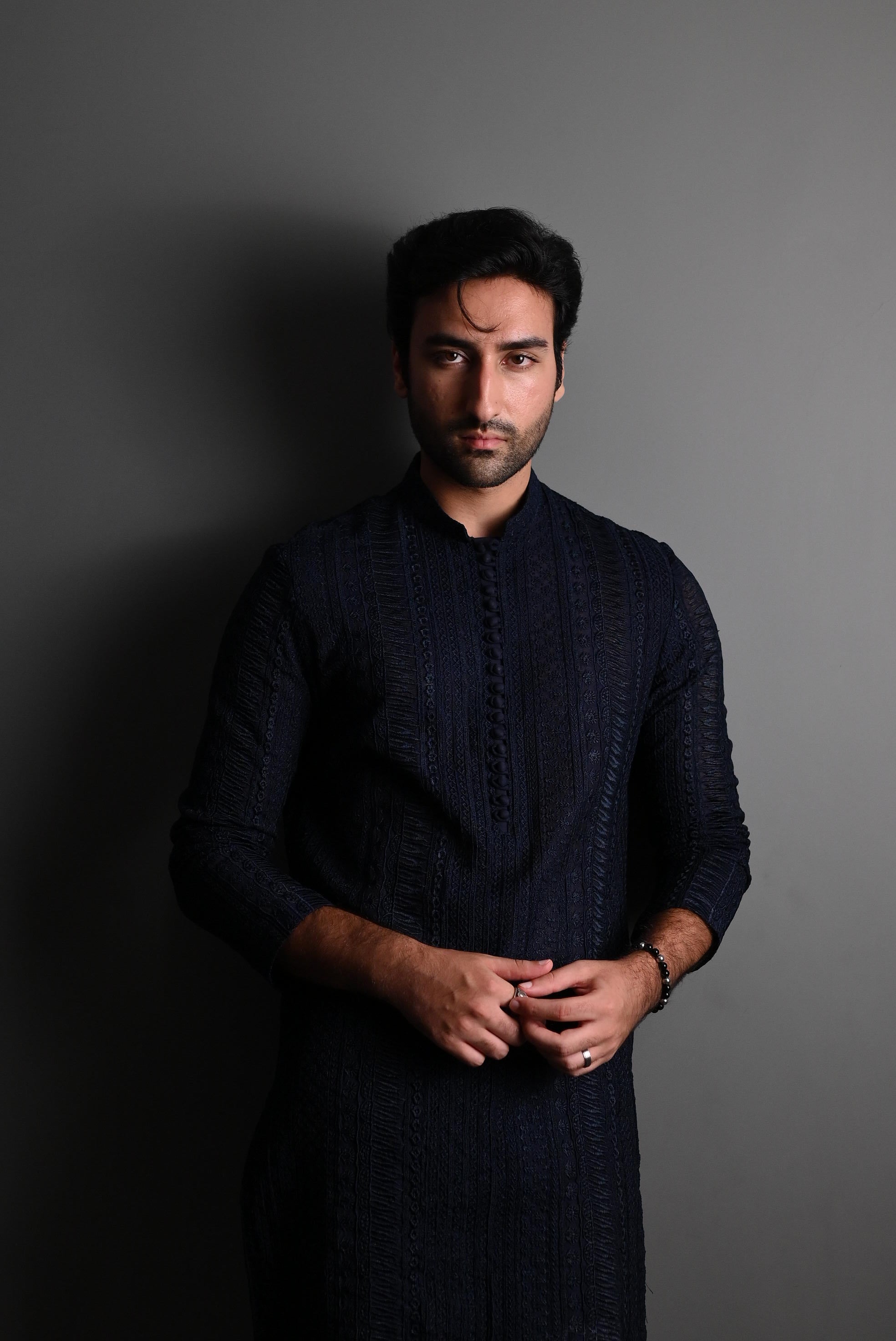Dark Blue Fully Embroidered Kurta Pajama