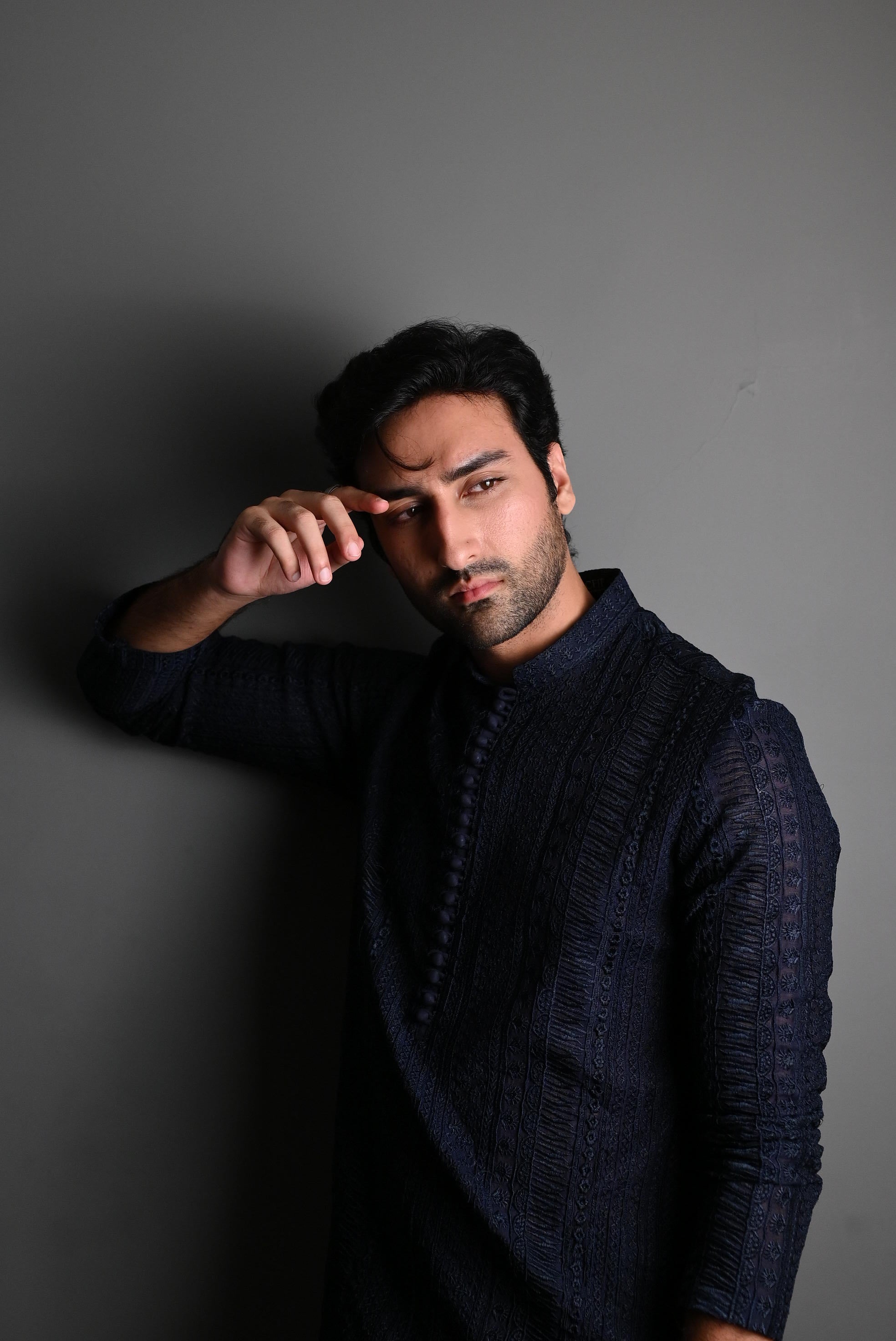Dark Blue Fully Embroidered Kurta Pajama