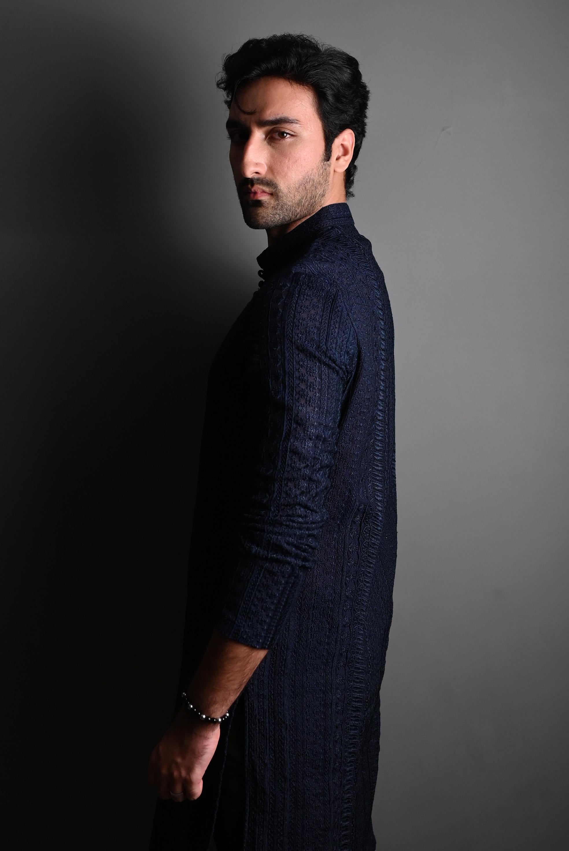 Dark Blue Fully Embroidered Kurta Pajama