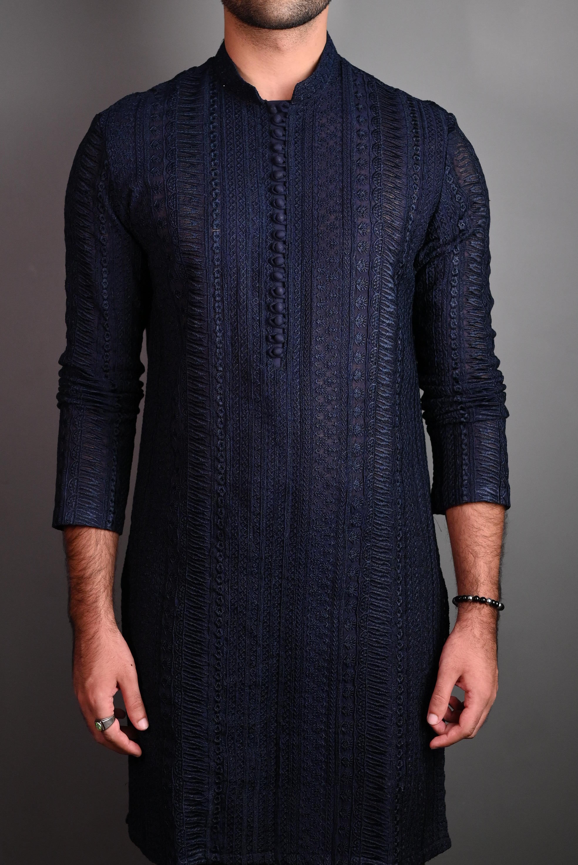 Dark Blue Fully Embroidered Kurta Pajama