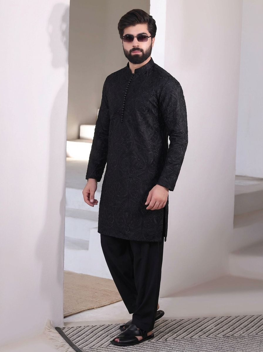 Black Embroidered Kurta Pajama
