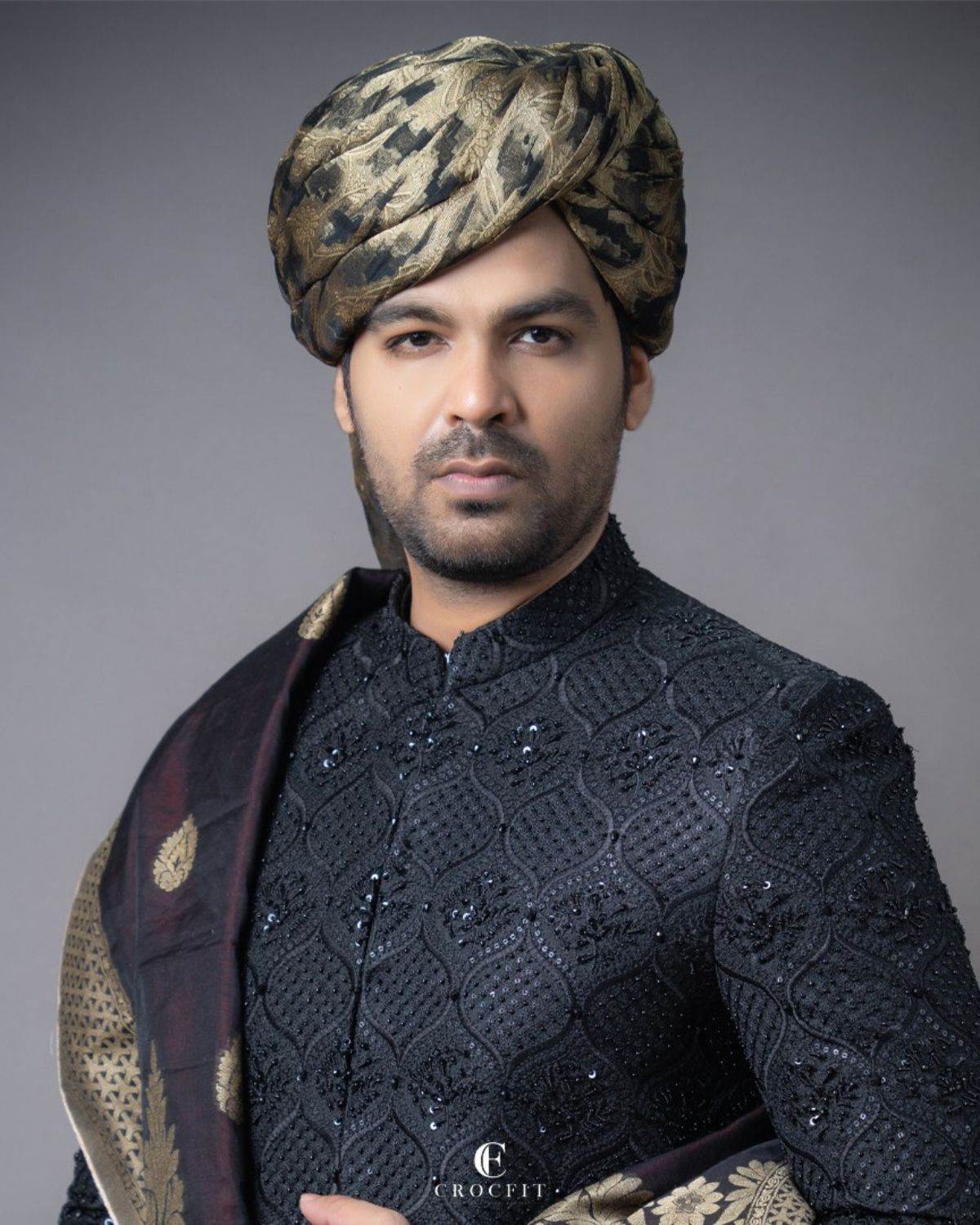 Black Embroidered Sherwani Complete Package