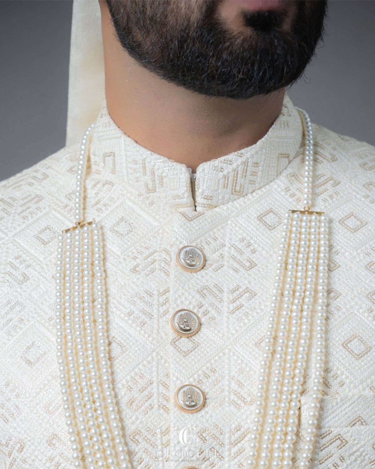 White Embroidered Sherwani Full Package