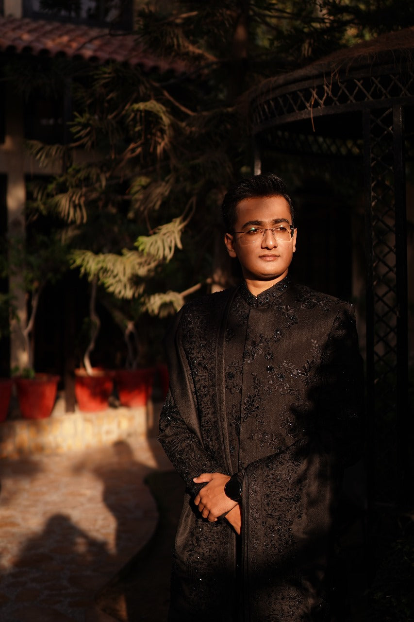 Black Handworked Sherwani