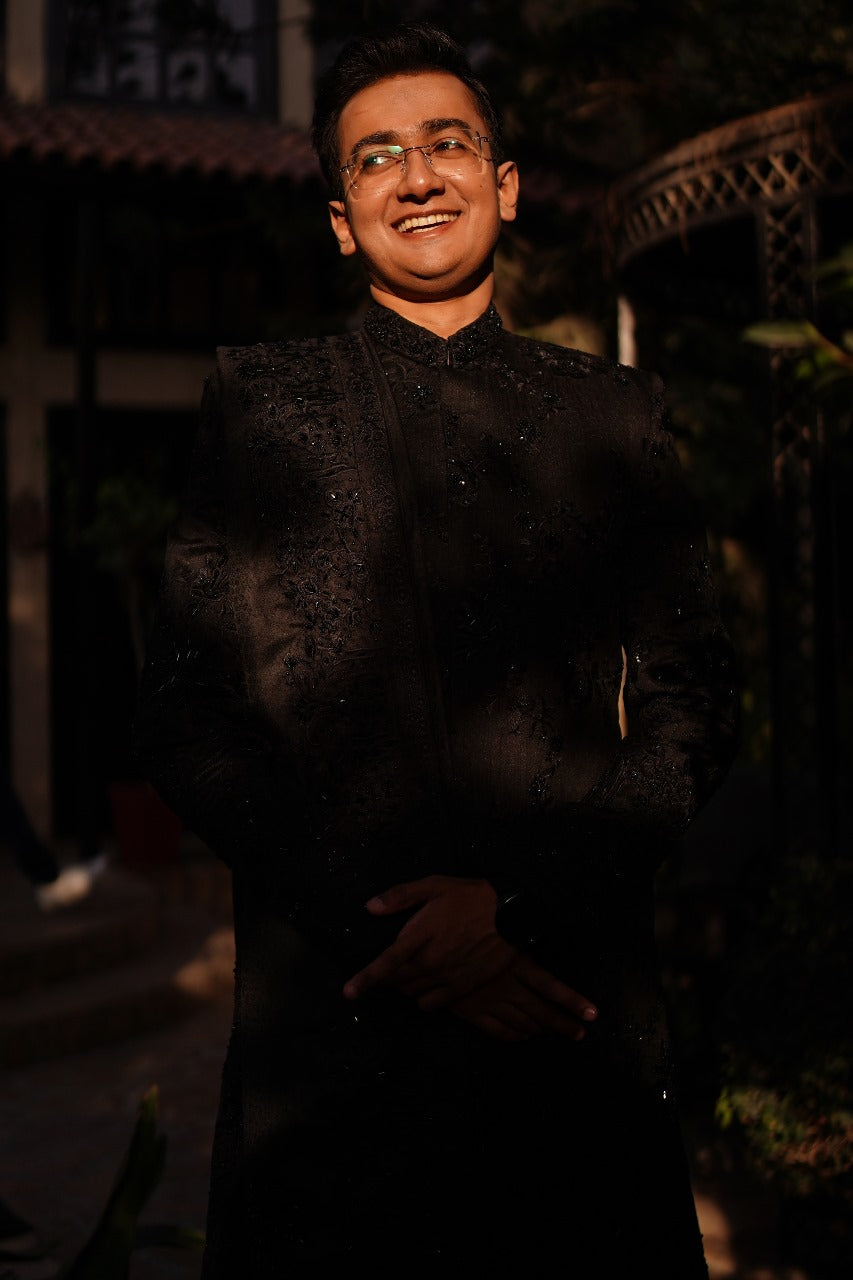 Black Handworked Sherwani