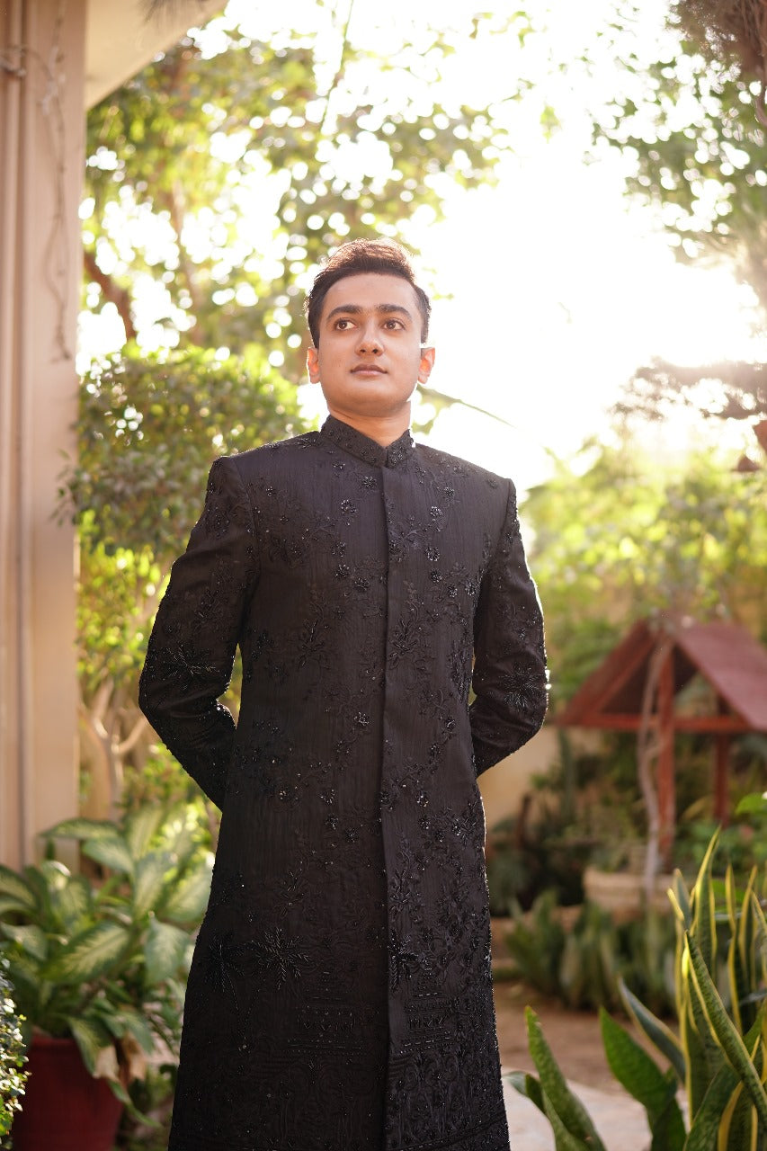 Black Handworked Sherwani