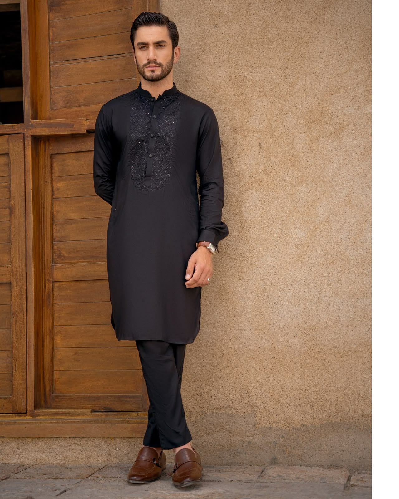 The Black Embroidered Kurta Pajama