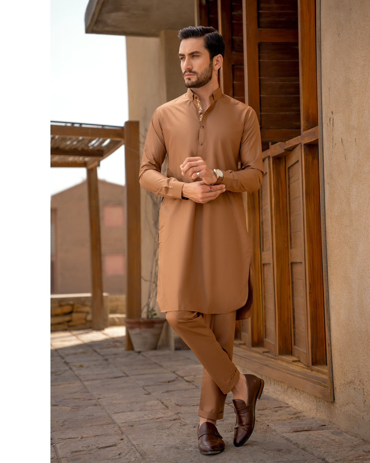 The Classic Bronze Kurta Pajama by Crocfit Bespoke, Karachi